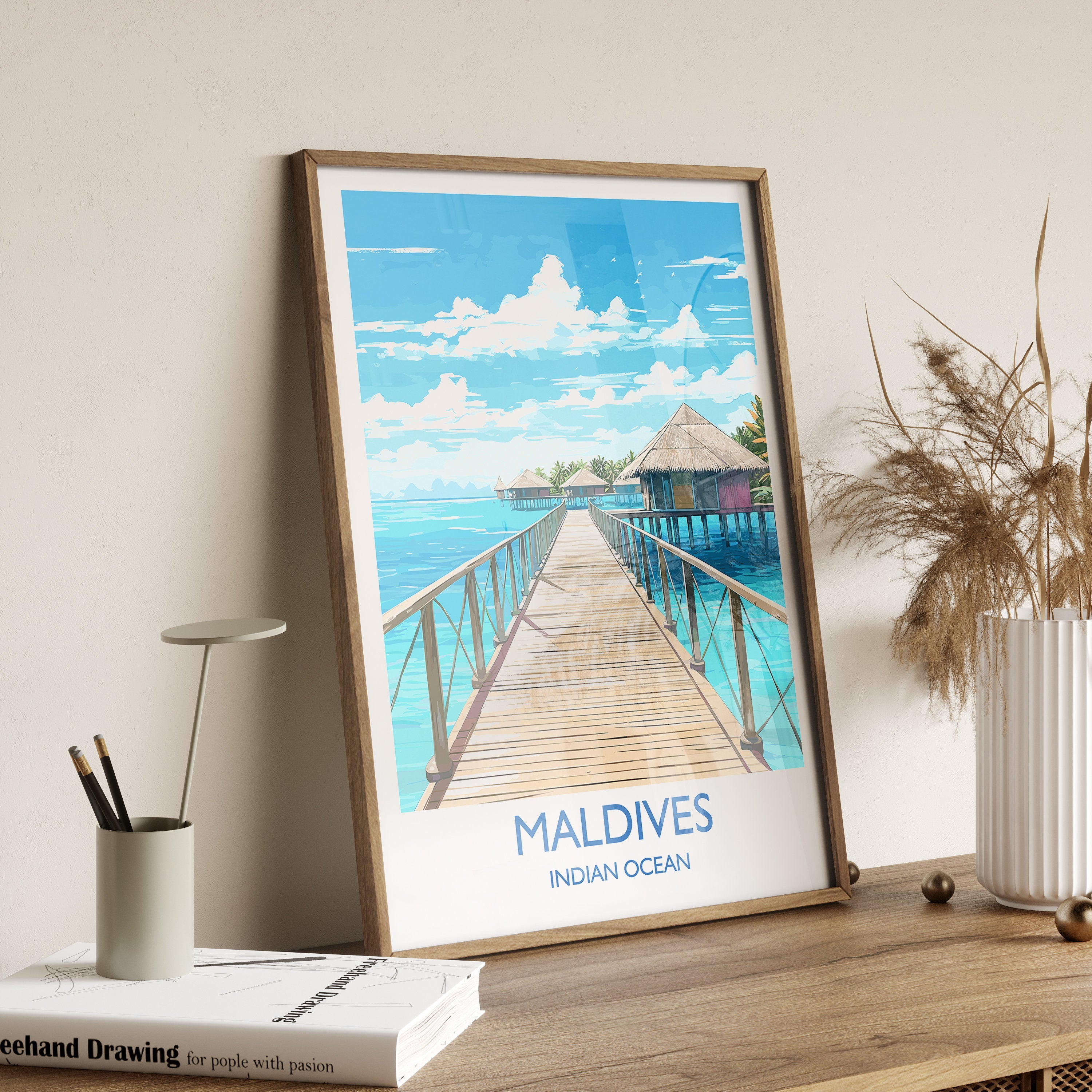 Maldives Travel Print, Travel Poster of Maldives, Indian Ocean, Maldives Gift, Wall Art Print NQ Media Designs