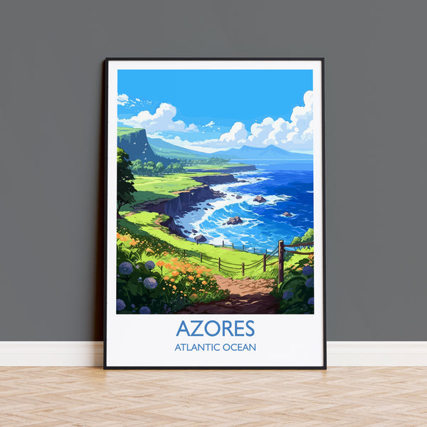Azores Travel Print, Travel Poster of Azores , Atlantic Ocean, Azores Gift, Wall Art Print