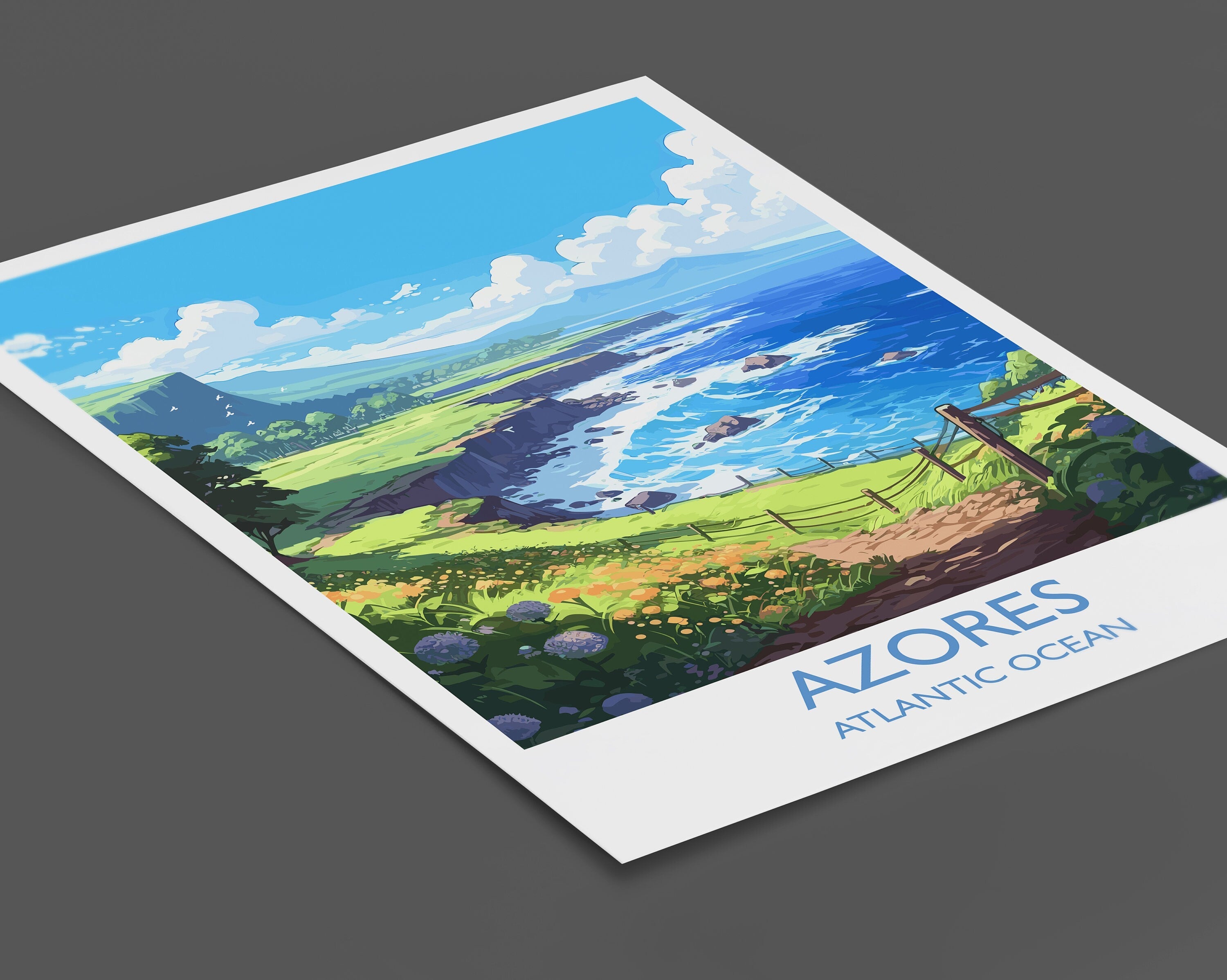 Azores Travel Print, Travel Poster of Azores , Atlantic Ocean, Azores Gift, Wall Art Print NQ Media Designs
