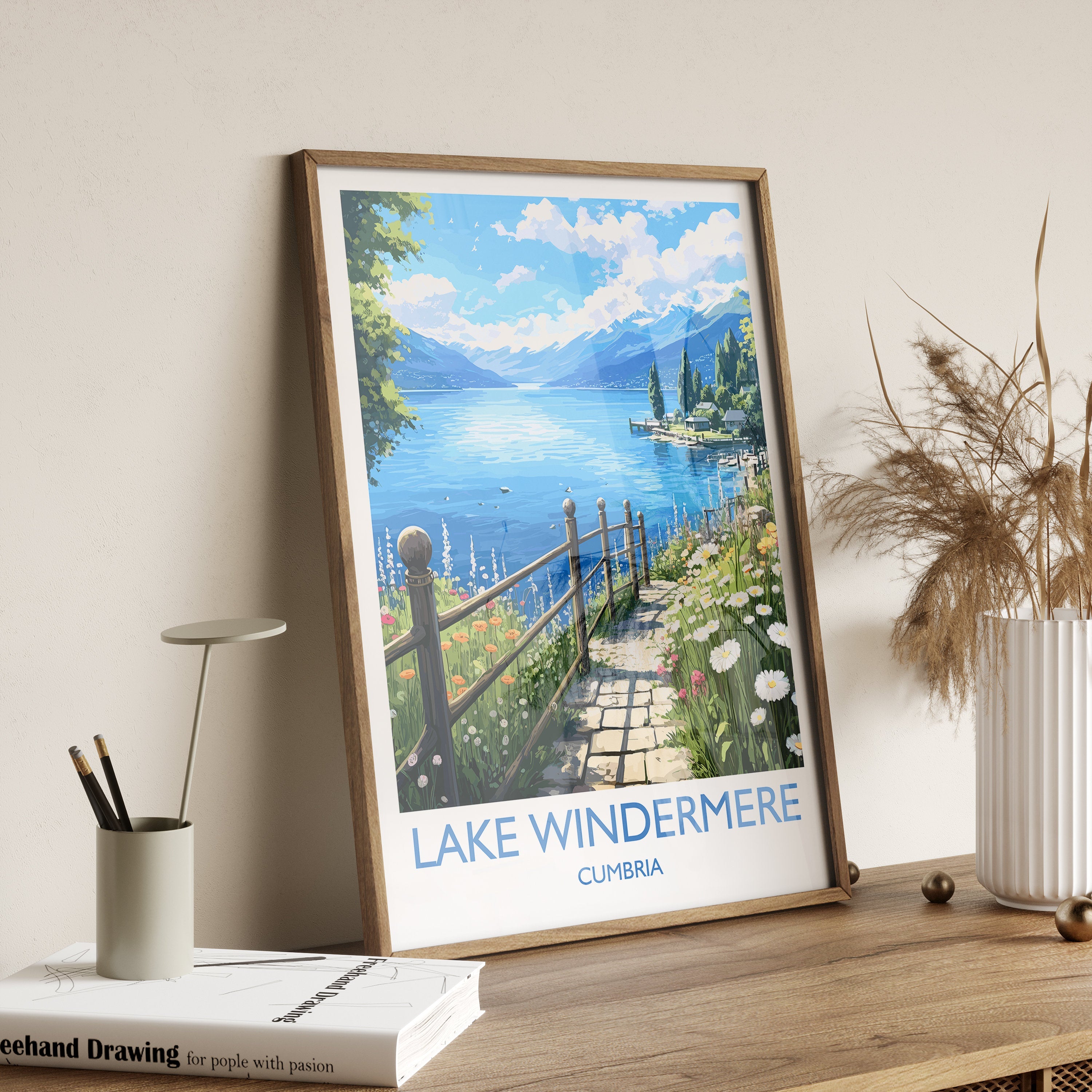 Lake Windermere Travel Poster, Lake Windermere Travel Print, England, Cumbria Art, Lake Windermere Gift, Wall Art Print NQ Media Designs