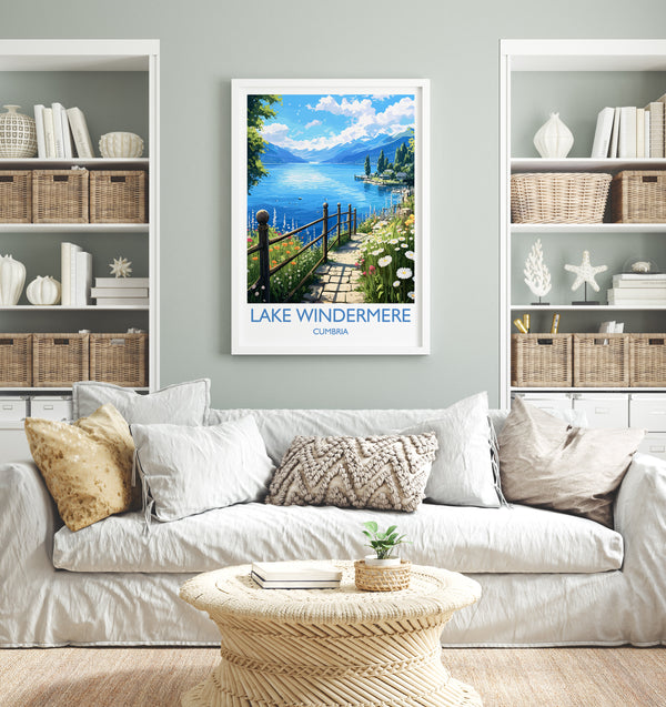 Lake Windermere Travel Poster, Lake Windermere Travel Print, England, Cumbria Art, Lake Windermere Gift, Wall Art Print