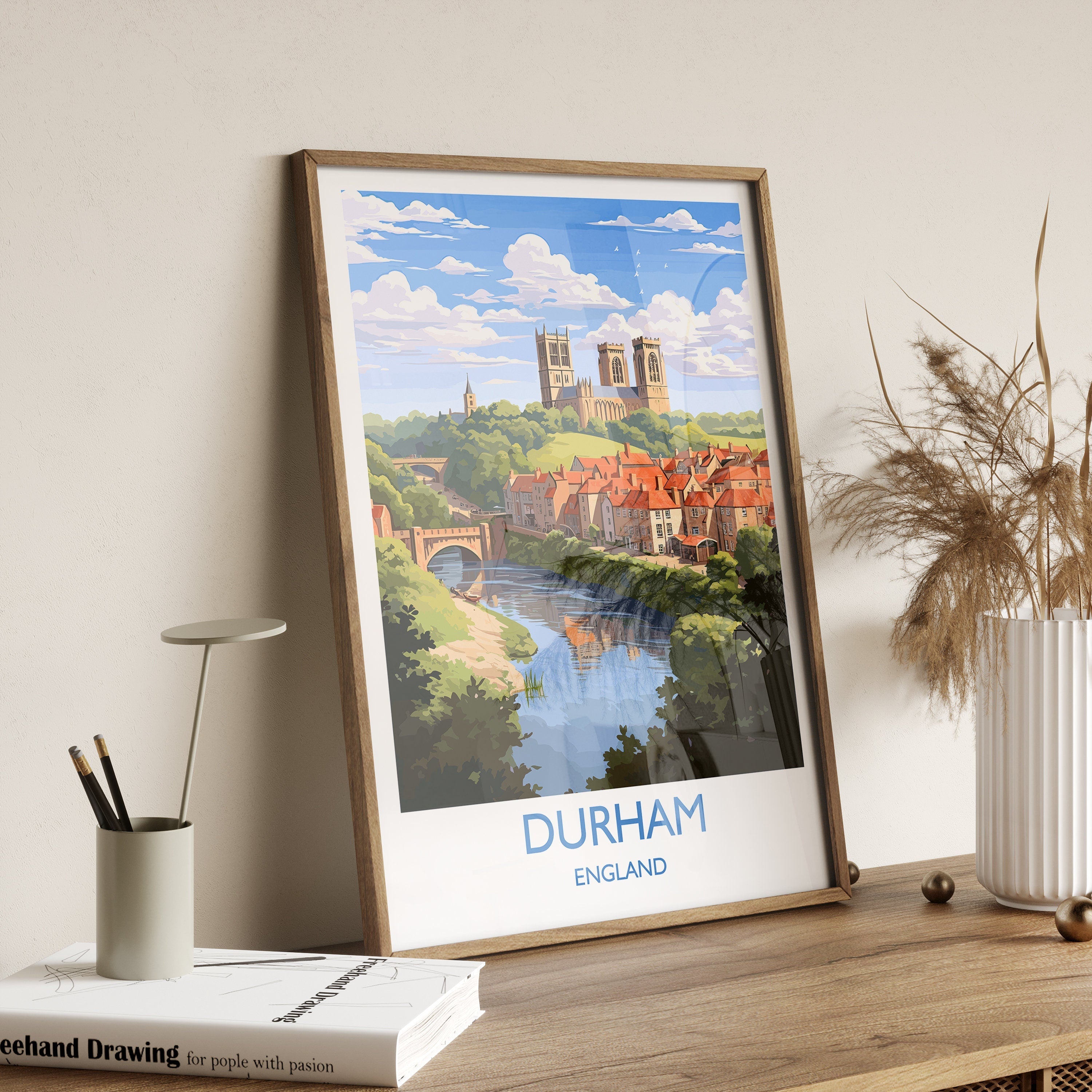 Durham Travel Print, Travel Poster of Durham, County Durham, England, Durham Art, Durham Gift, Wall Art Print NQ Media Designs