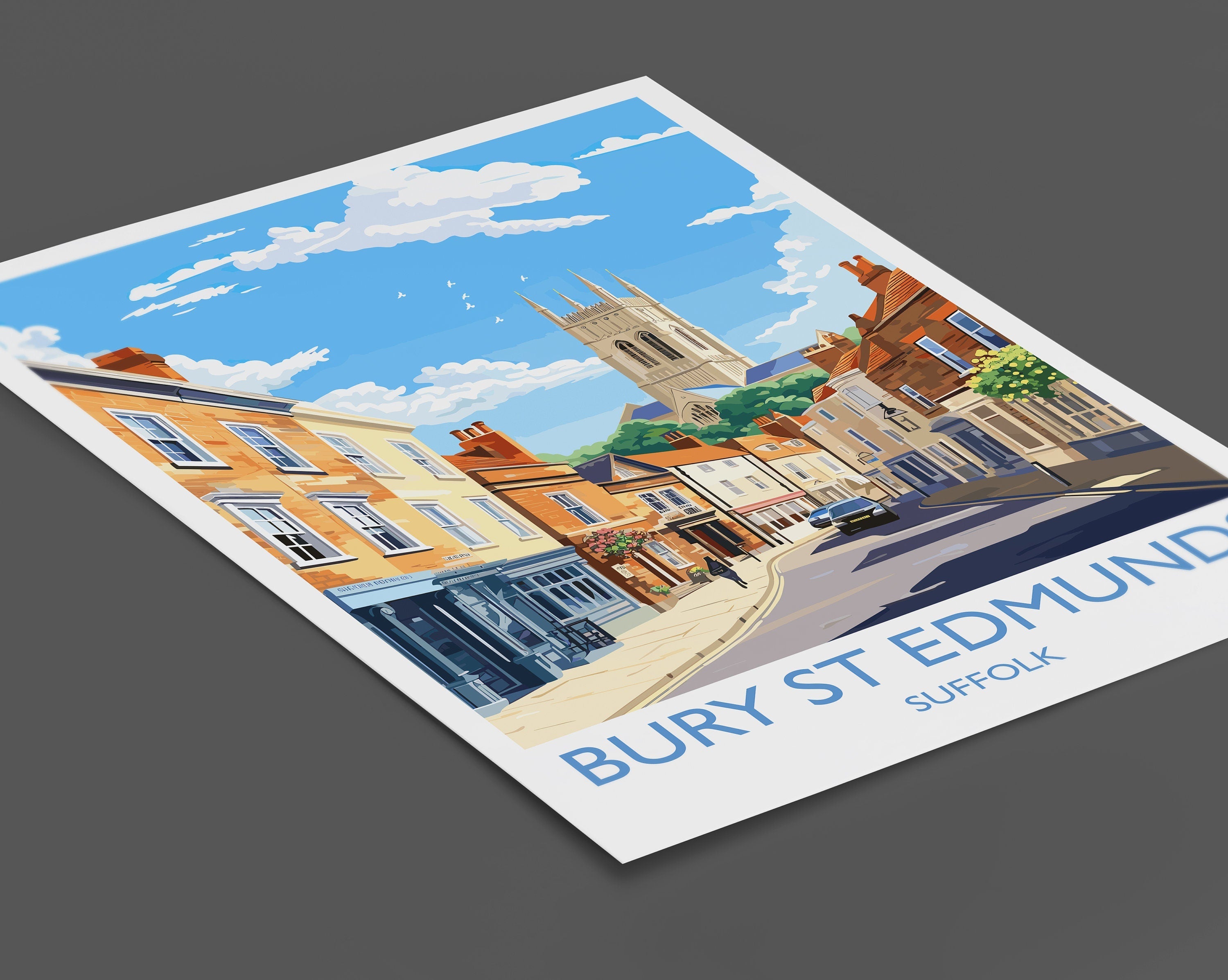 Bury St Edmunds Travel Print, Travel Poster of Bury St Edmunds, Suffolk, England, Suffolk Art, Bury St Edmunds Gift, NQ Media Designs