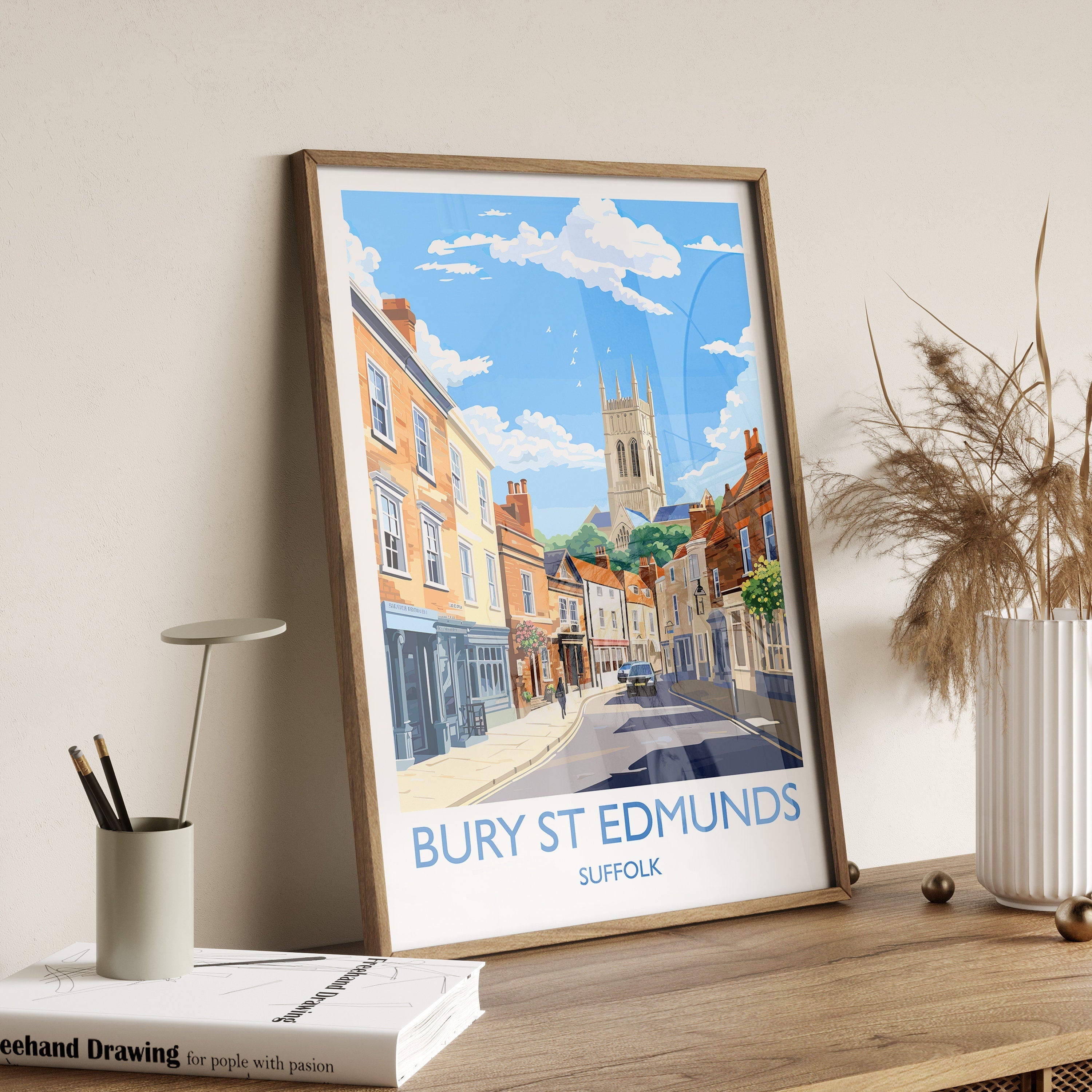 Bury St Edmunds Travel Print, Travel Poster of Bury St Edmunds, Suffolk, England, Suffolk Art, Bury St Edmunds Gift, NQ Media Designs