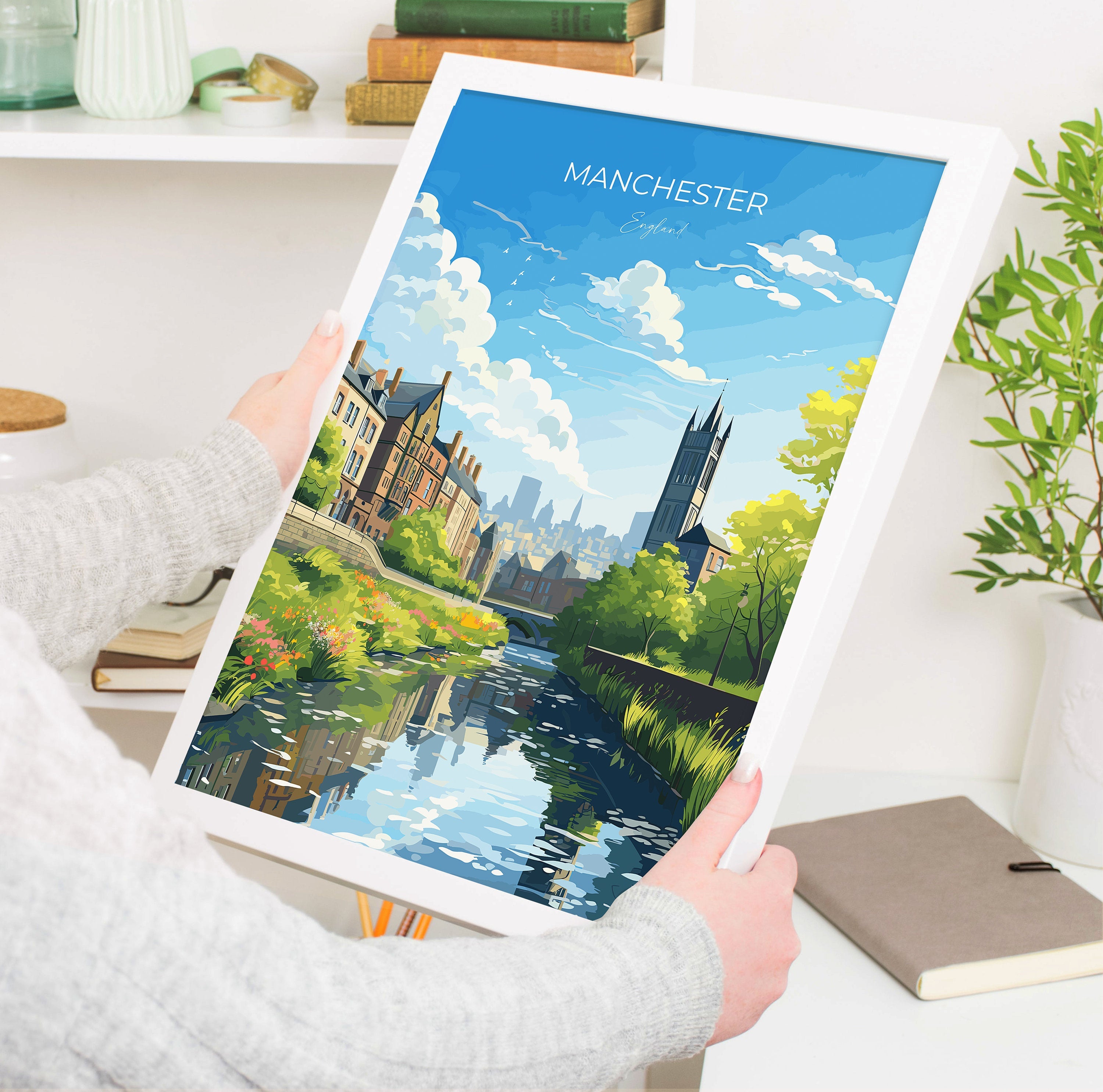 Manchester Travel Poster, Travel Print of Manchester, Lancashire, Manchester Gift, Manchester Art, Lancashire Poster NQ Media Designs