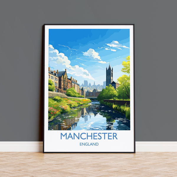 Manchester Travel Print, Travel Poster of Manchester, Lancashire, Manchester Gift, Manchester Art, Lancashire Poster