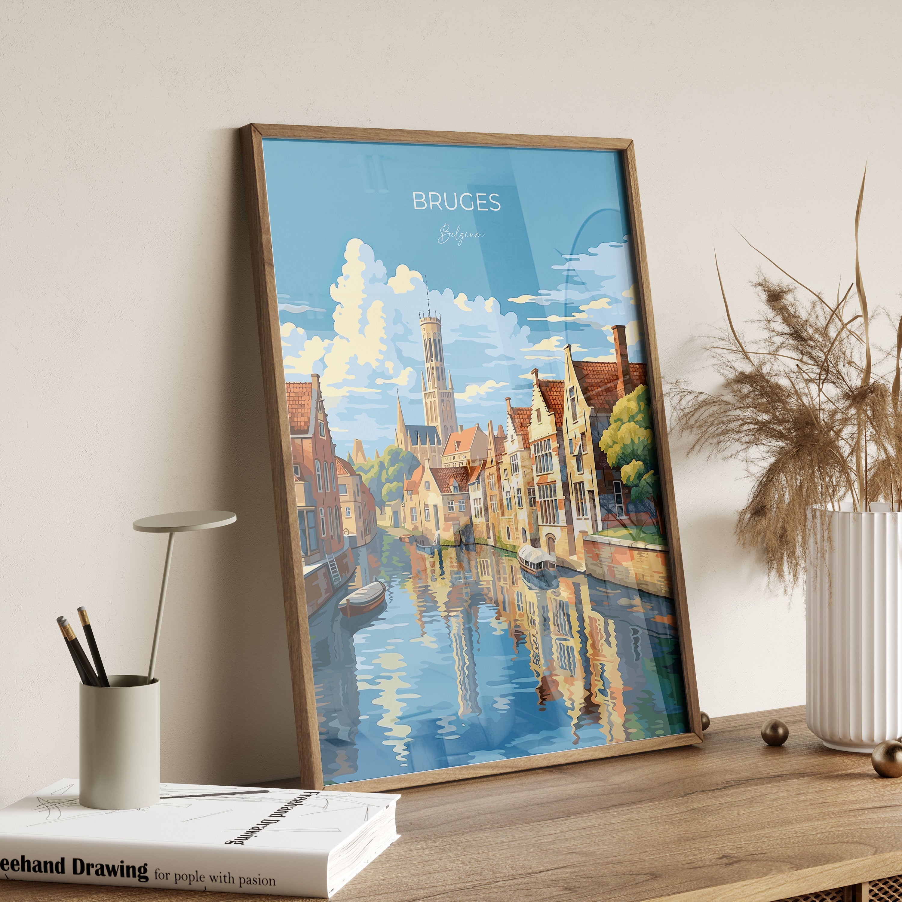 Bruges Travel Print, Travel Poster of Bruges, Belgium, Bruges Gift, Belgium Art NQ Media Designs