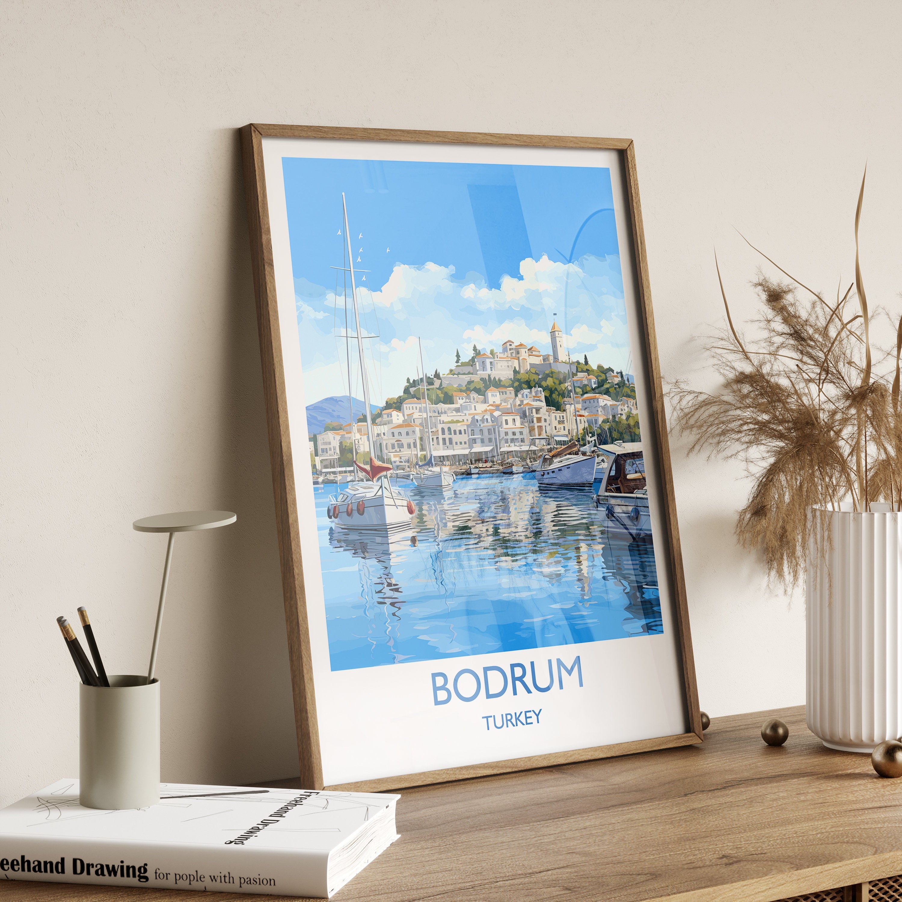 Bodrum Travel Print, Travel Poster of Bodrum, Turkey Poster, Bodrum Gift, Bodrum Art, Turkey Art NQ Media Designs