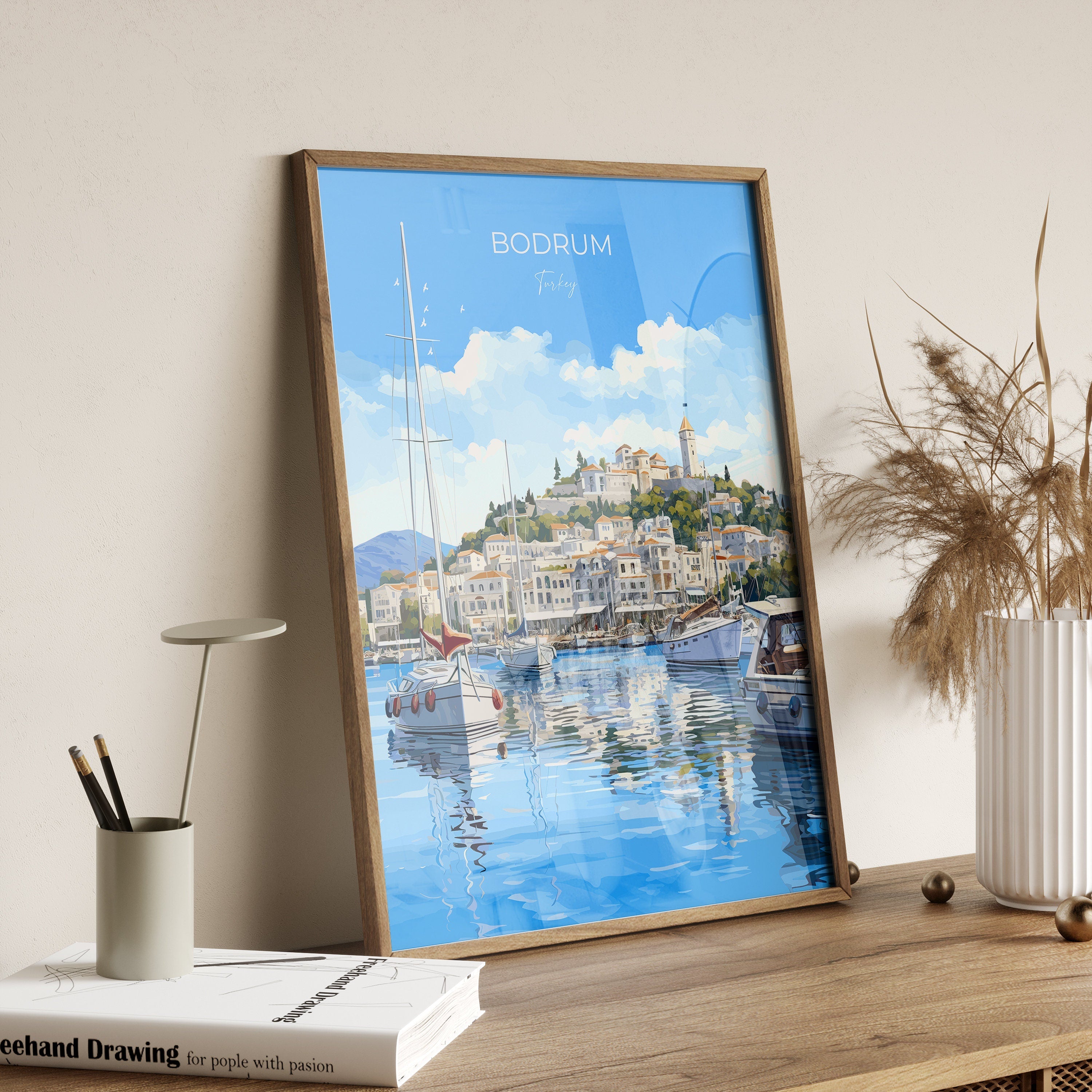 Bodrum Travel Poster, Travel Print of Bodrum, Turkey Poster, Bodrum Gift, Bodrum Art, Turkey Art NQ Media Designs