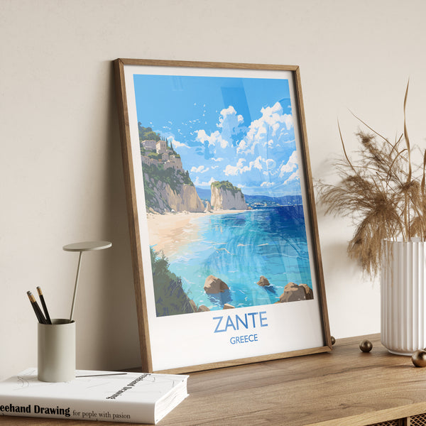 Zante Travel Print, Travel Poster of Zante, Greece Gift, Greek Islands Art, Zante Gift, Wall Art Print