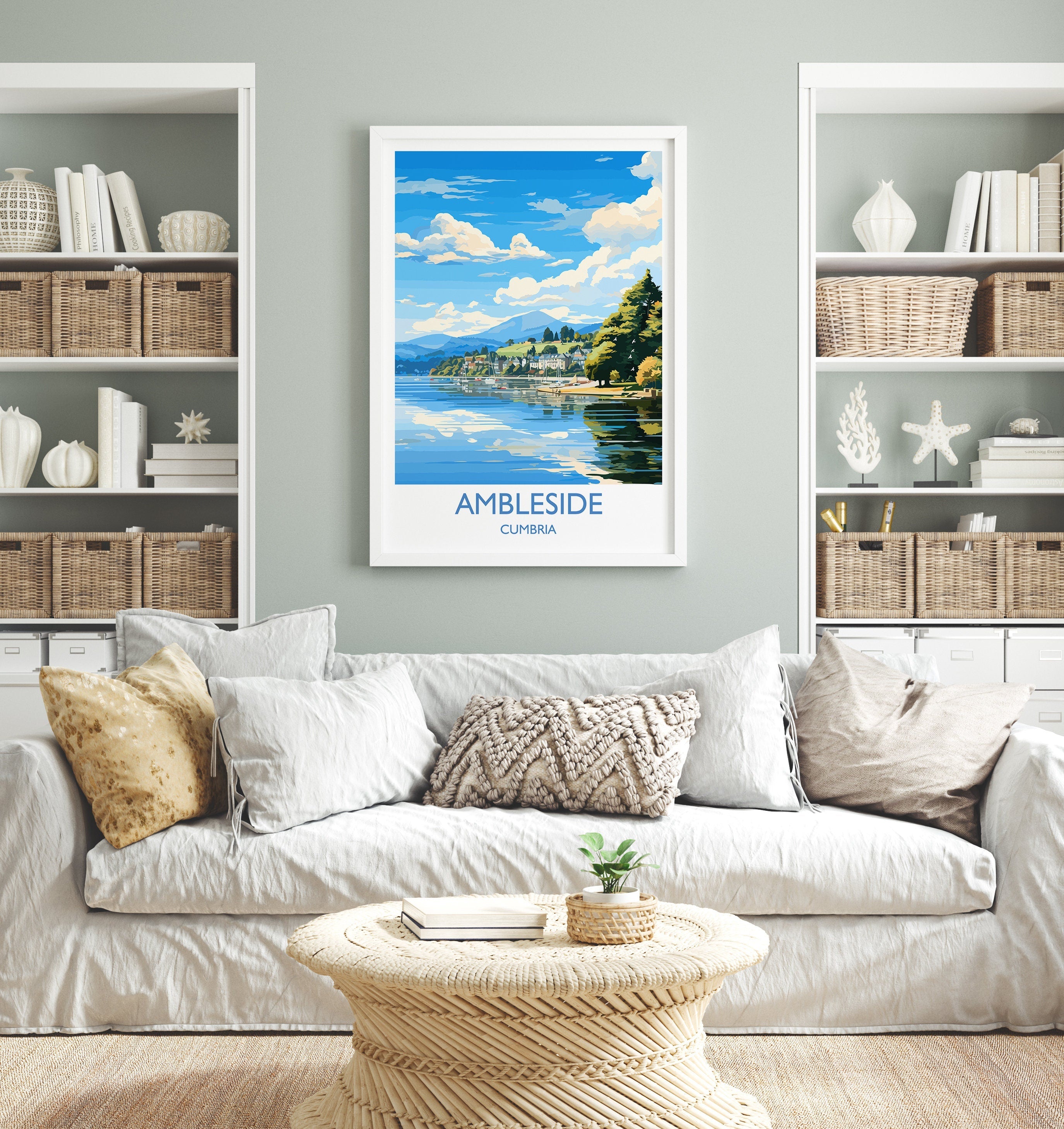 Ambleside Travel Poster, Ambleside Travel Print, England, Cumbria Art, Ambleside Gift, Lake District, Wall Art Print NQ Media Designs