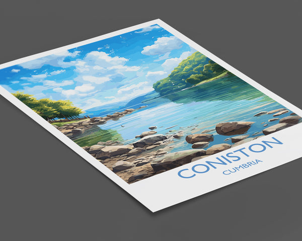 Coniston Travel Poster, Coniston Travel Print, England, Cumbria Art, Coniston Gift, Lake District, Wall Art Print