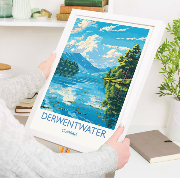 Derwentwater Travel Poster, Derwentwater Travel Print, England, Cumbria Art, Derwentwater Gift, Lake District, Wall Art Print