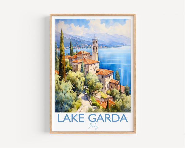 Lake Garda Watercolour Print, Travel Poster of Lake Garda, Italy, Lake Garda Gift, Travel Watercolour Gift