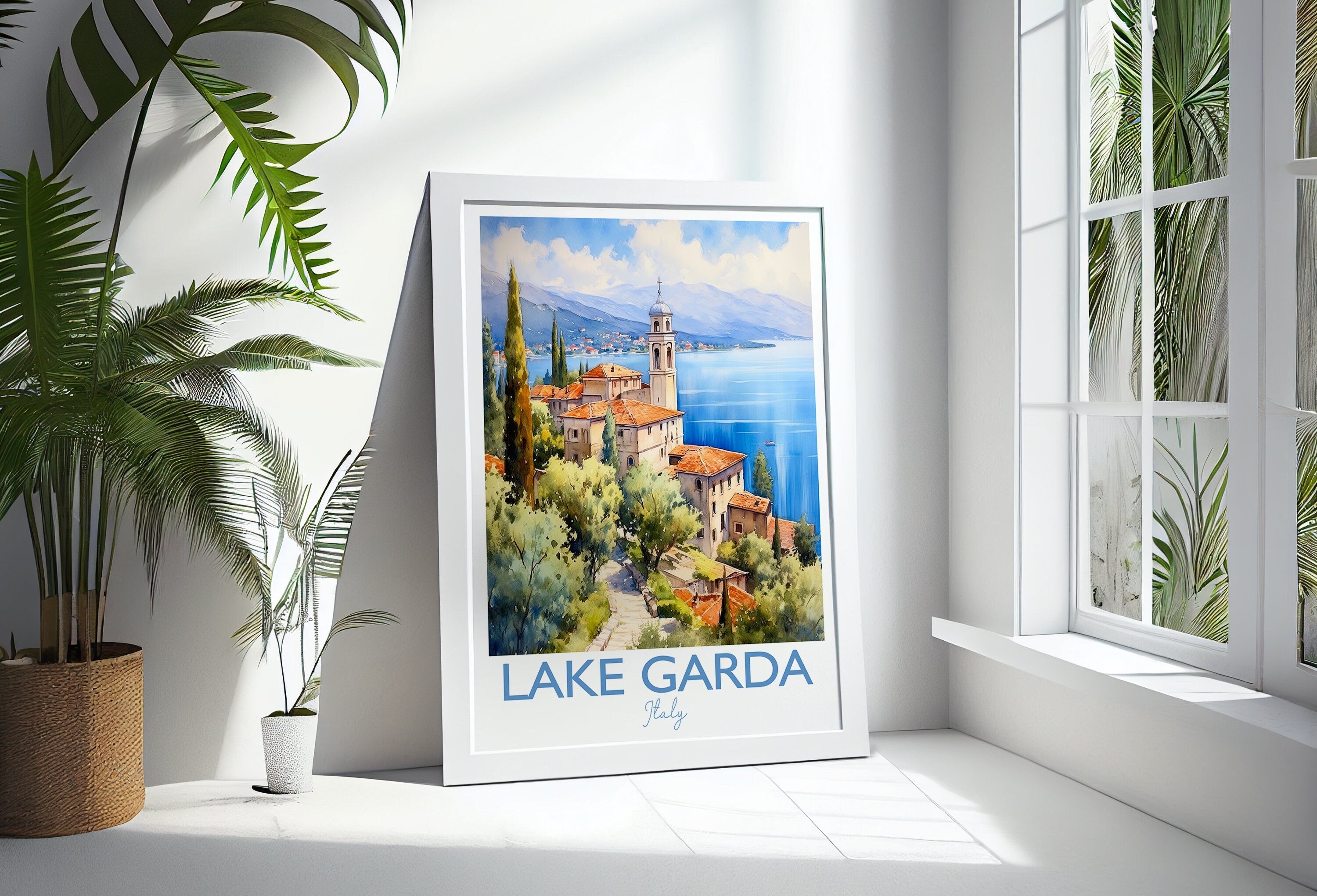 Lake Garda Watercolour Print, Travel Poster of Lake Garda, Italy, Lake Garda Gift, Travel Watercolour Gift NQ Media Designs