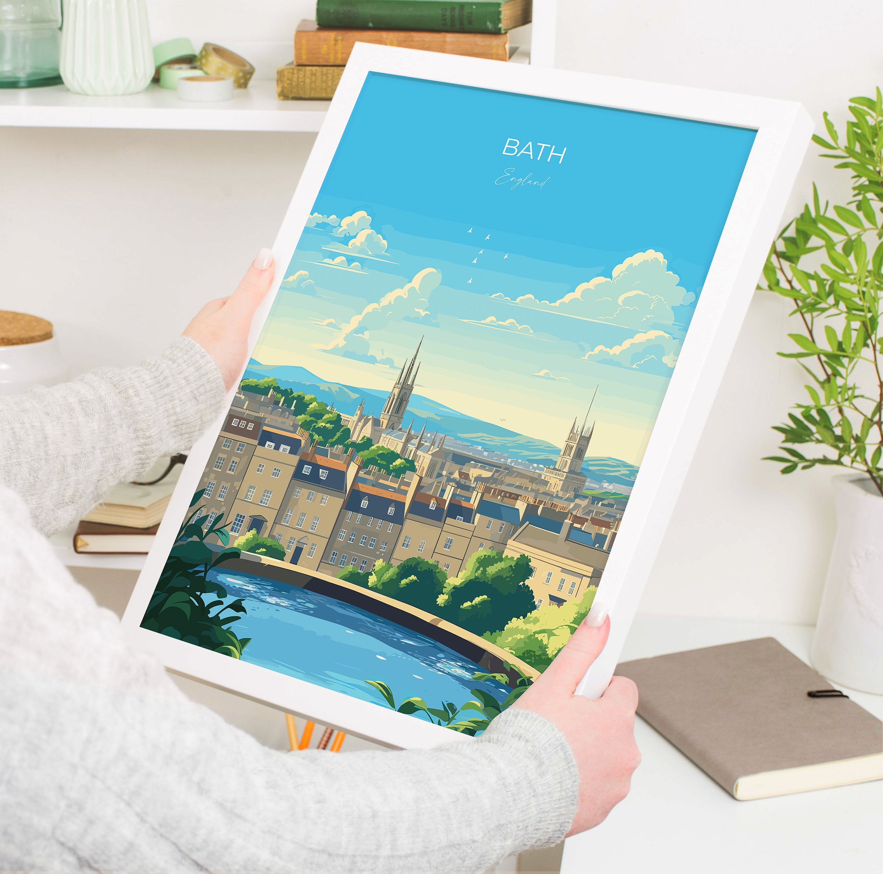 Bath Travel Print, Travel Poster of Bath, England, Cotswolds Art, Bath Gift, Wall Art Print NQ Media Designs