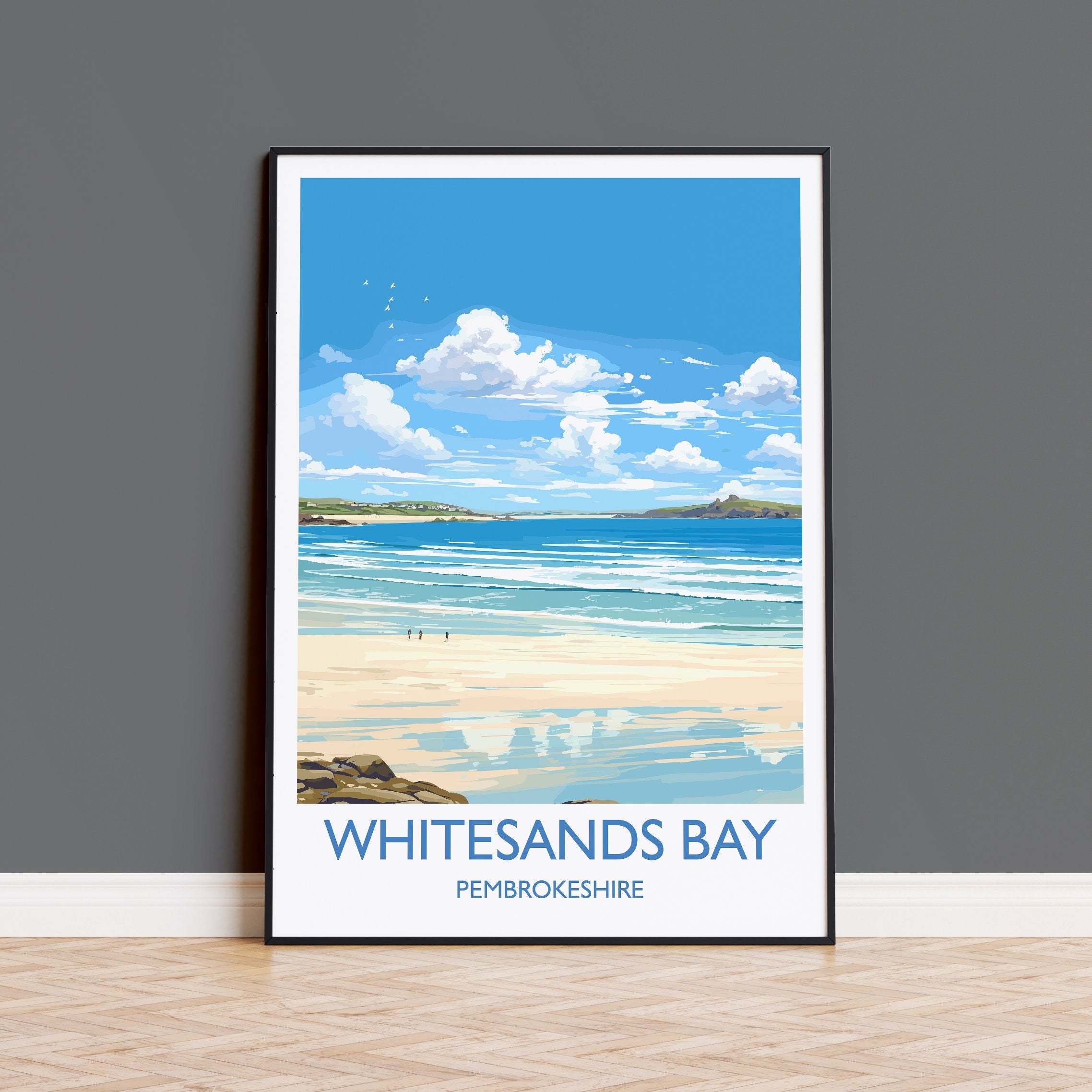 Whitesands Bay Travel Print, Travel Poster of Whitesands Bay, St Davids, Pembrokeshire Art, Whitesands Bay Gift, Wales Gift NQ Media Designs