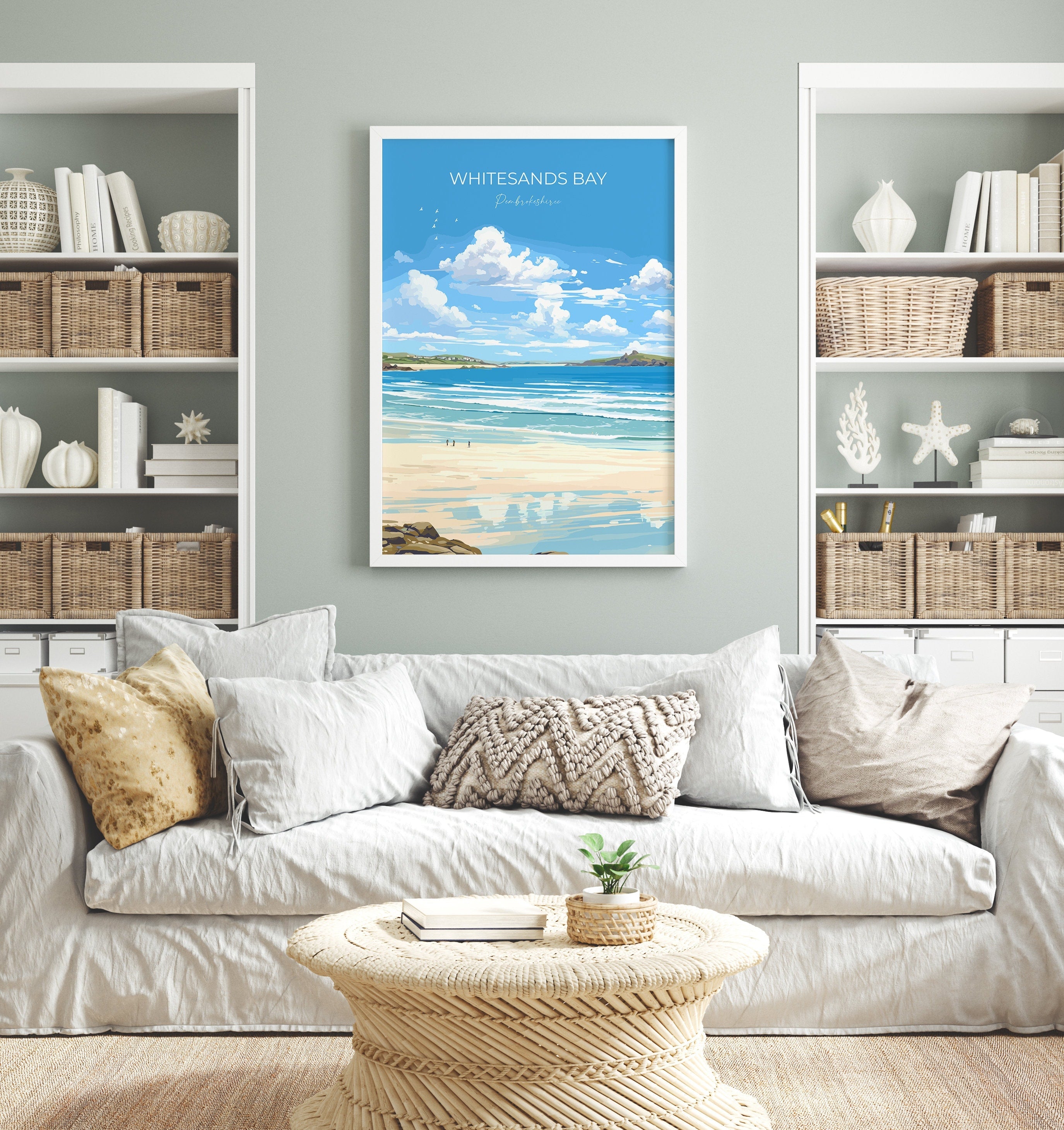 Whitesands Bay Travel Poster, Travel Print of Whitesands Bay, St Davids, Pembrokeshire Art, Whitesands Bay Gift, Wales Gift NQ Media Designs