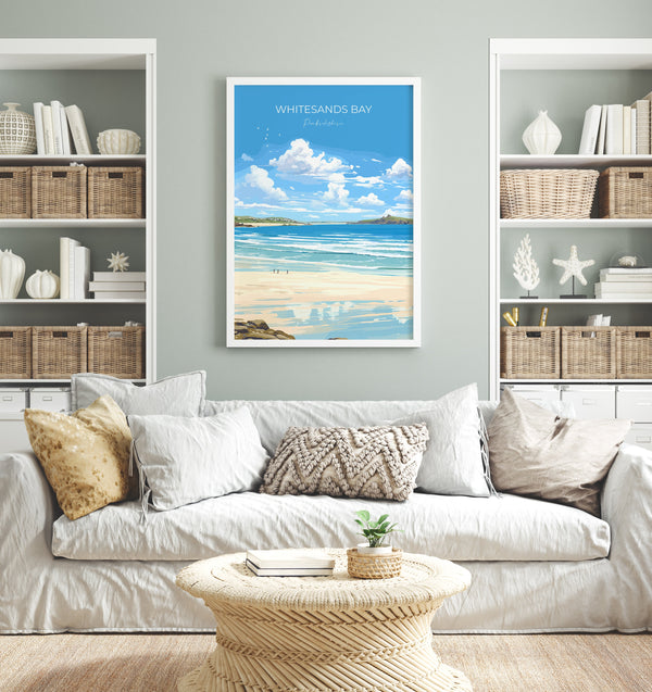 Whitesands Bay Travel Poster, Travel Print of Whitesands Bay, St Davids, Pembrokeshire Art, Whitesands Bay Gift, Wales Gift
