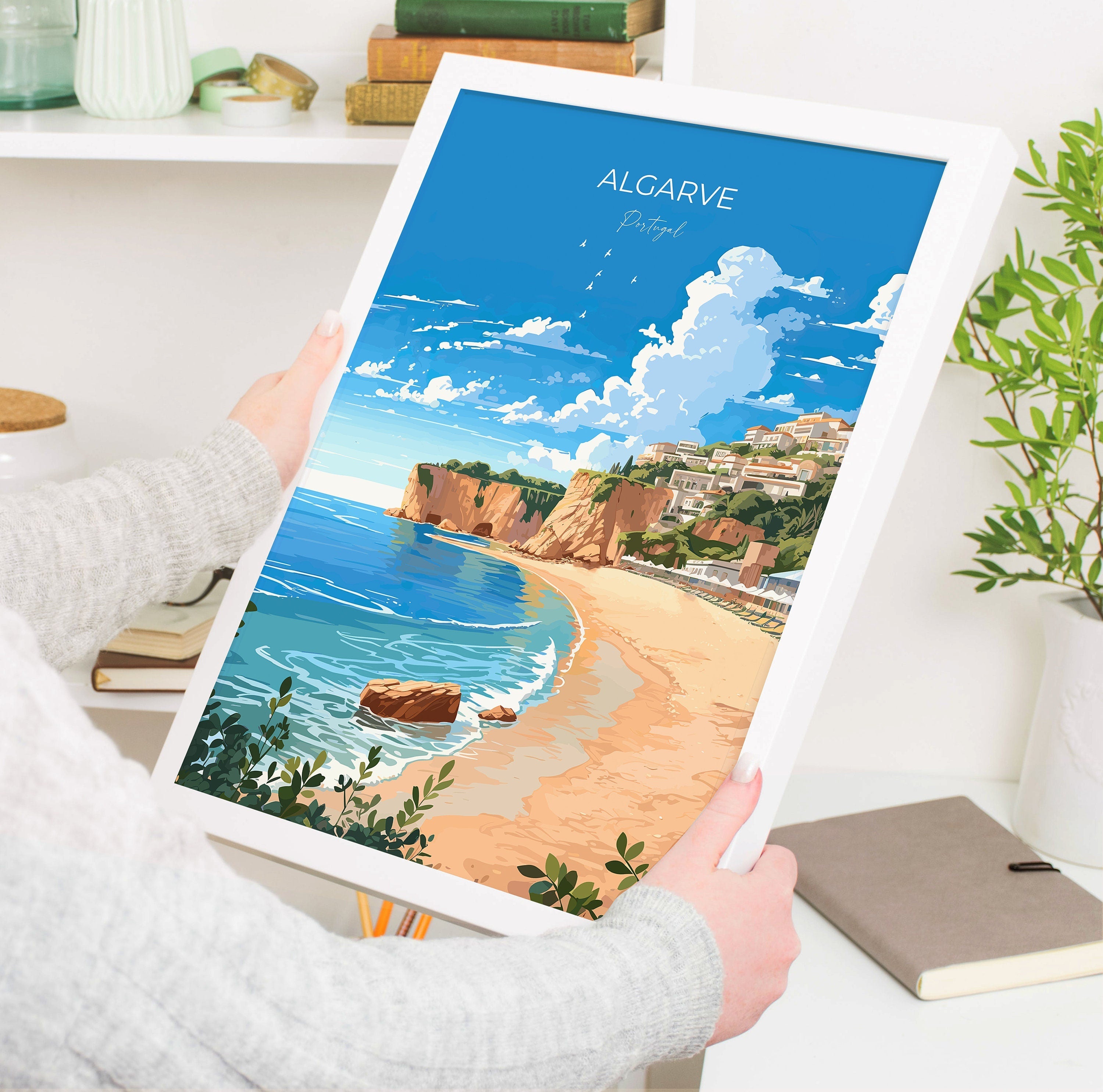 Algarve Travel Print, Travel Poster of Algarve, Portugal, Algarve Art, Algarve Gift, Portugal Wall Art Print NQ Media Designs