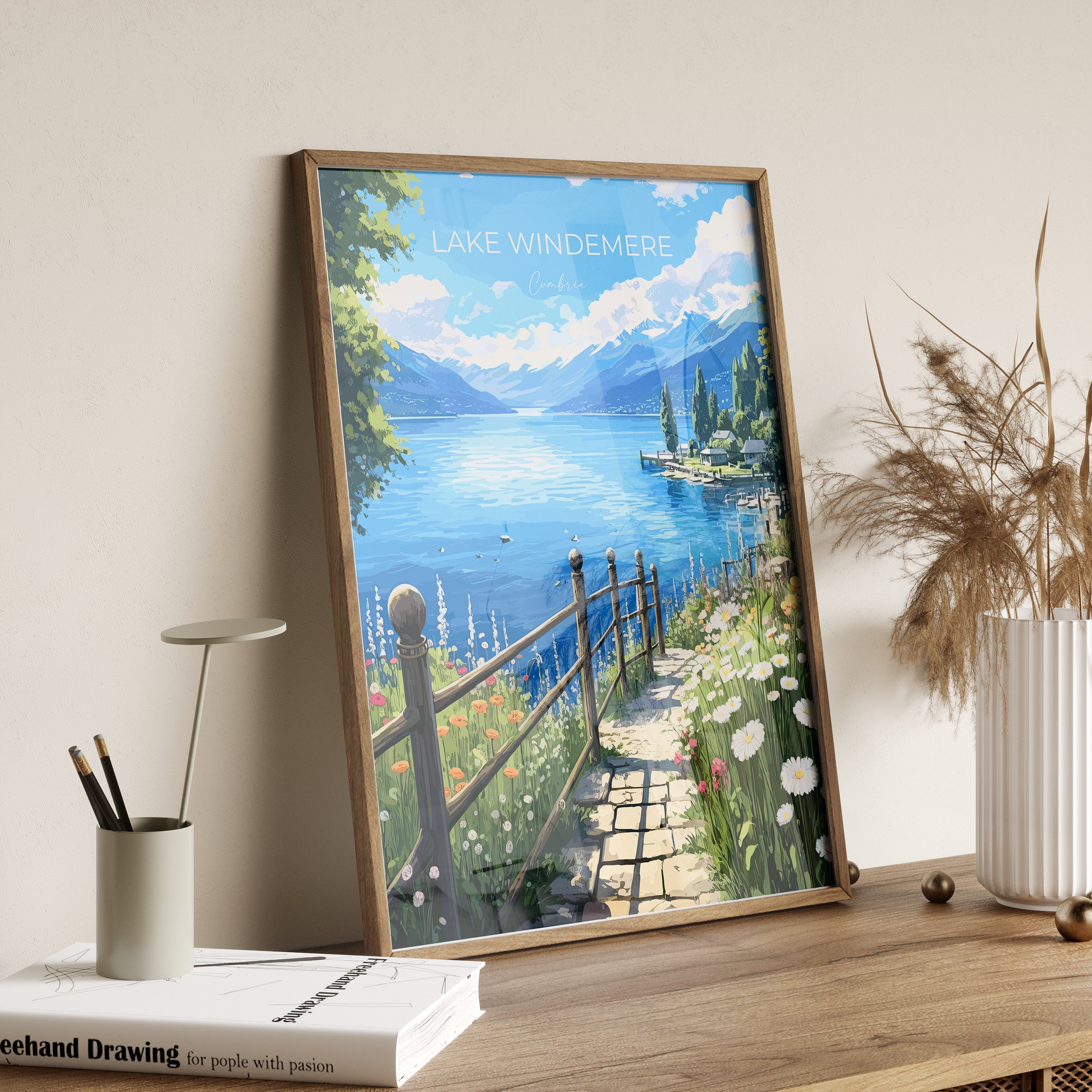 Lake Windermere Travel Print, Lake Windermere Travel Poster, England, Cumbria Art, Lake Windermere Gift, Wall Art Print NQ Media Designs