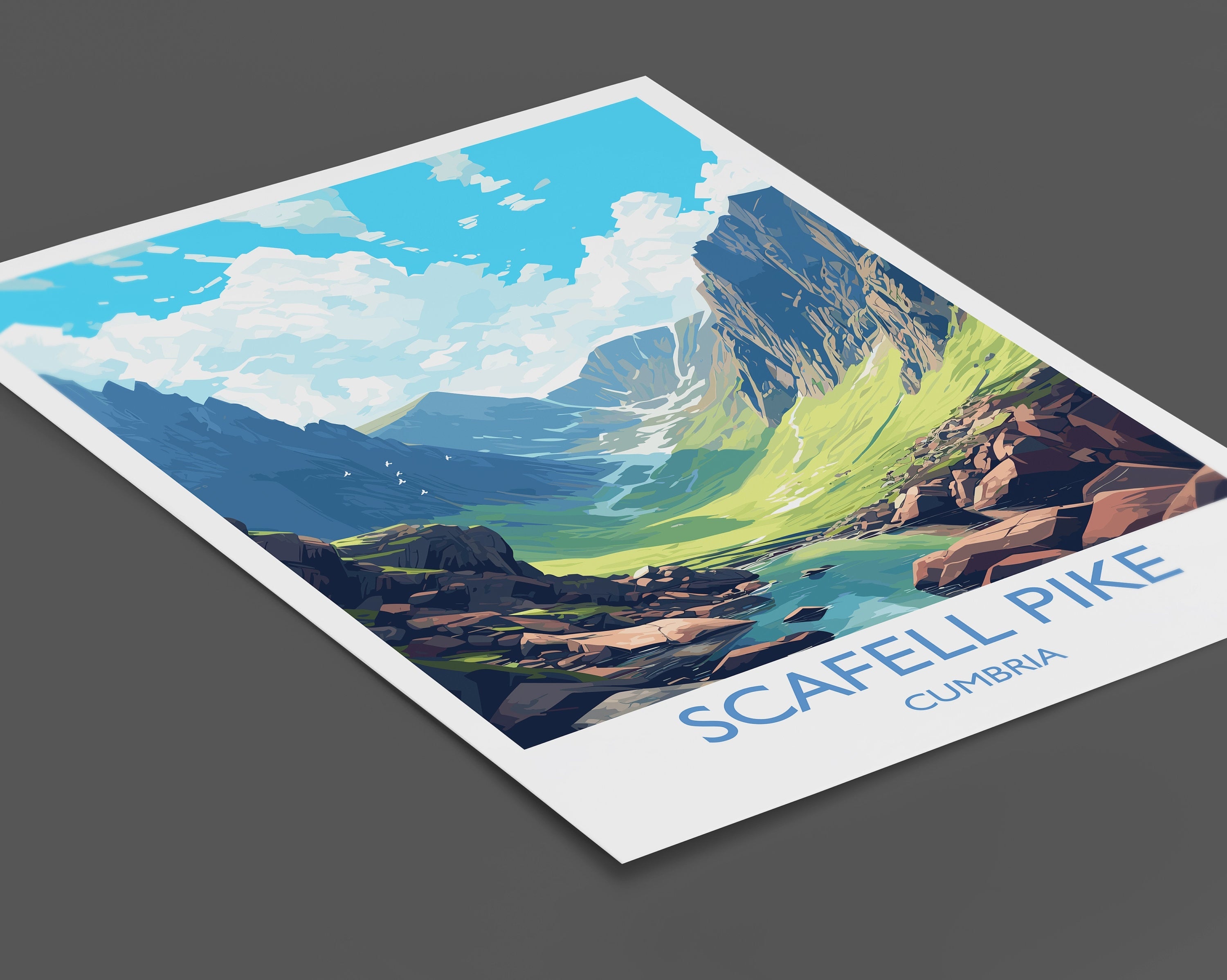 Scafell Pike Travel Poster, Scafell Pike Travel Print, England, Cumbria Art, Scafell Pike Gift, Lake District, Wall Art Print NQ Media Designs