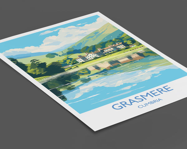 Grasmere Travel Poster, Grasmere Travel Print, England, Cumbria Art, Grasmere Gift, Lake District, Wall Art Print