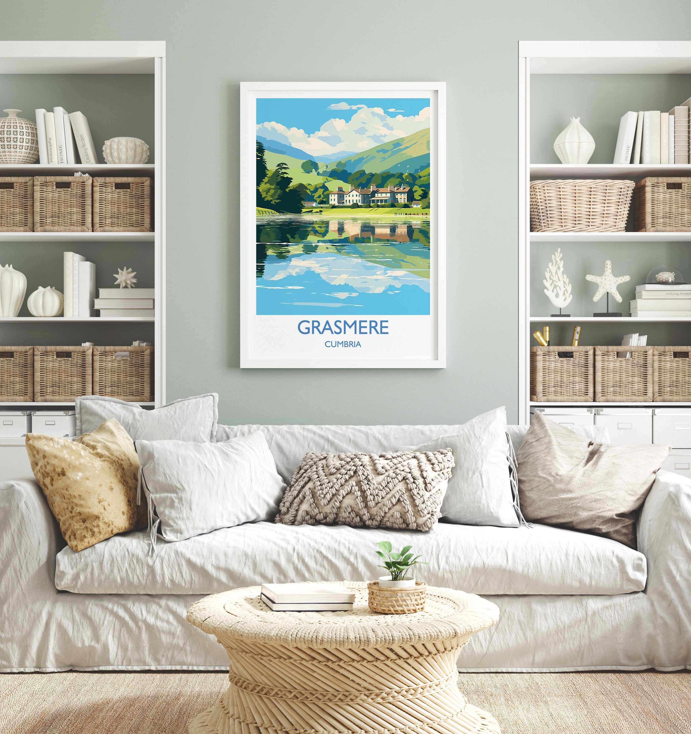Grasmere Travel Poster, Grasmere Travel Print, England, Cumbria Art, Grasmere Gift, Lake District, Wall Art Print NQ Media Designs