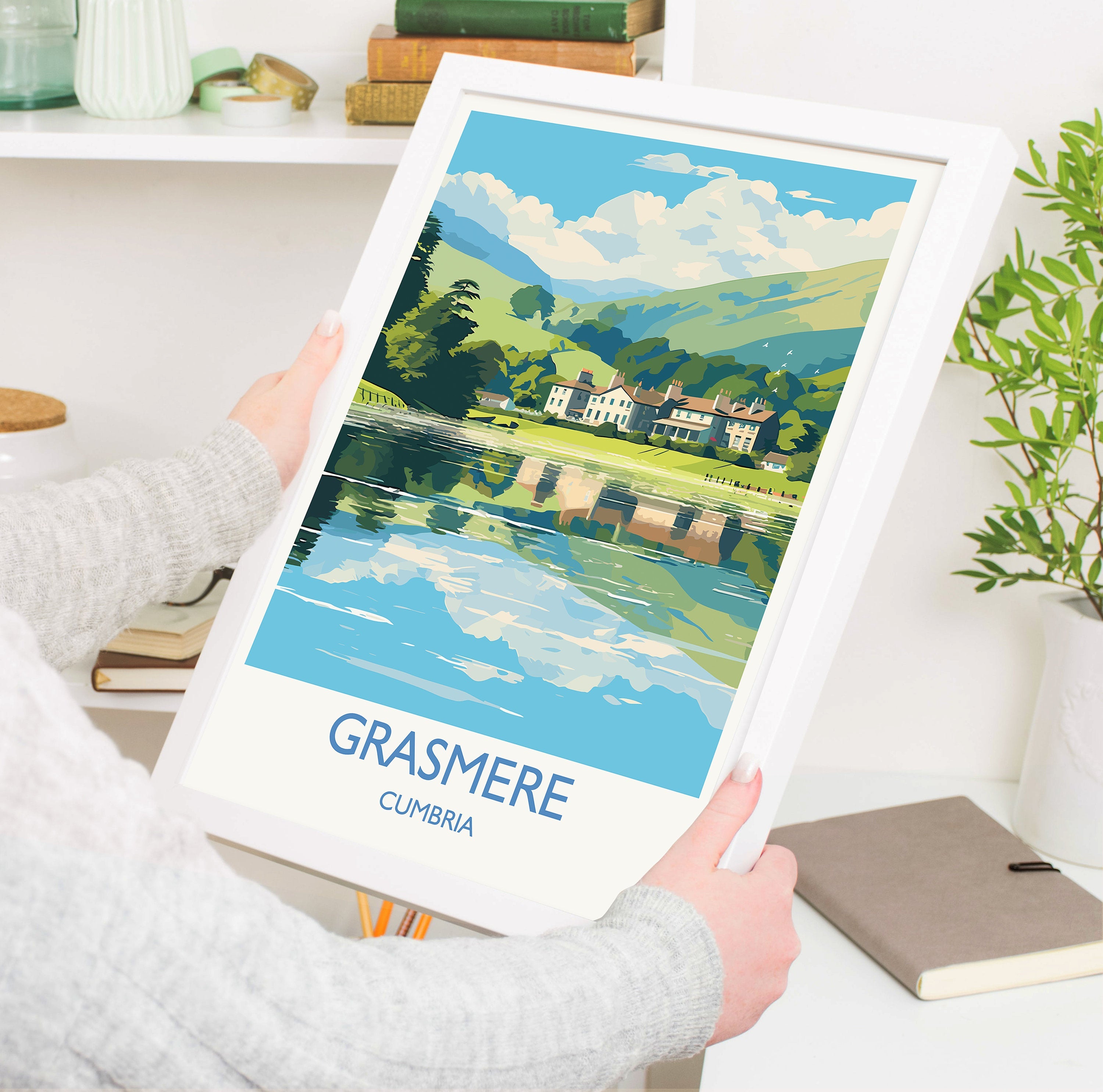 Grasmere Travel Poster, Grasmere Travel Print, England, Cumbria Art, Grasmere Gift, Lake District, Wall Art Print NQ Media Designs