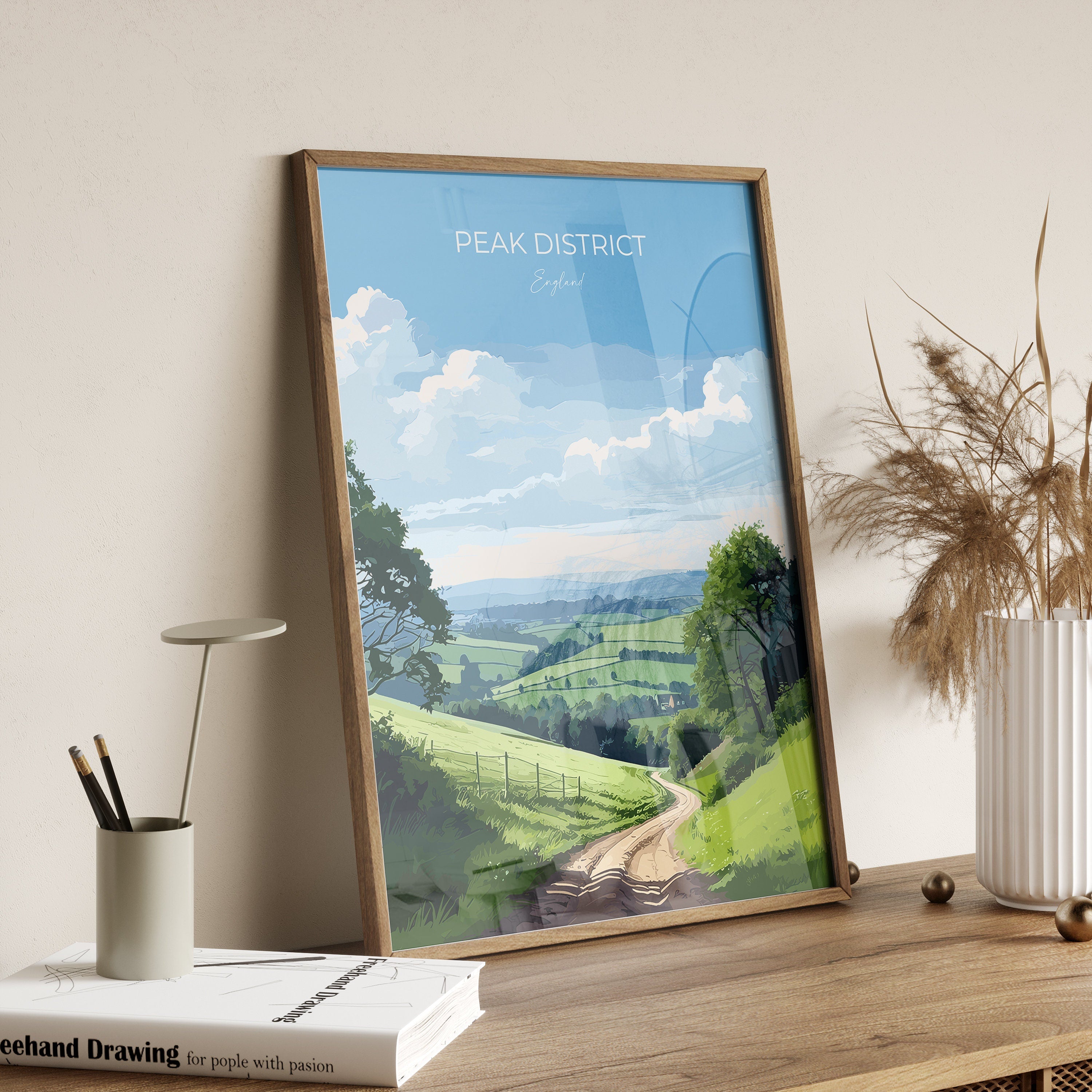 Peak District Print, Travel Poster of Peak District, National Park, England, UK, Peak District Art Gift NQ Media Designs