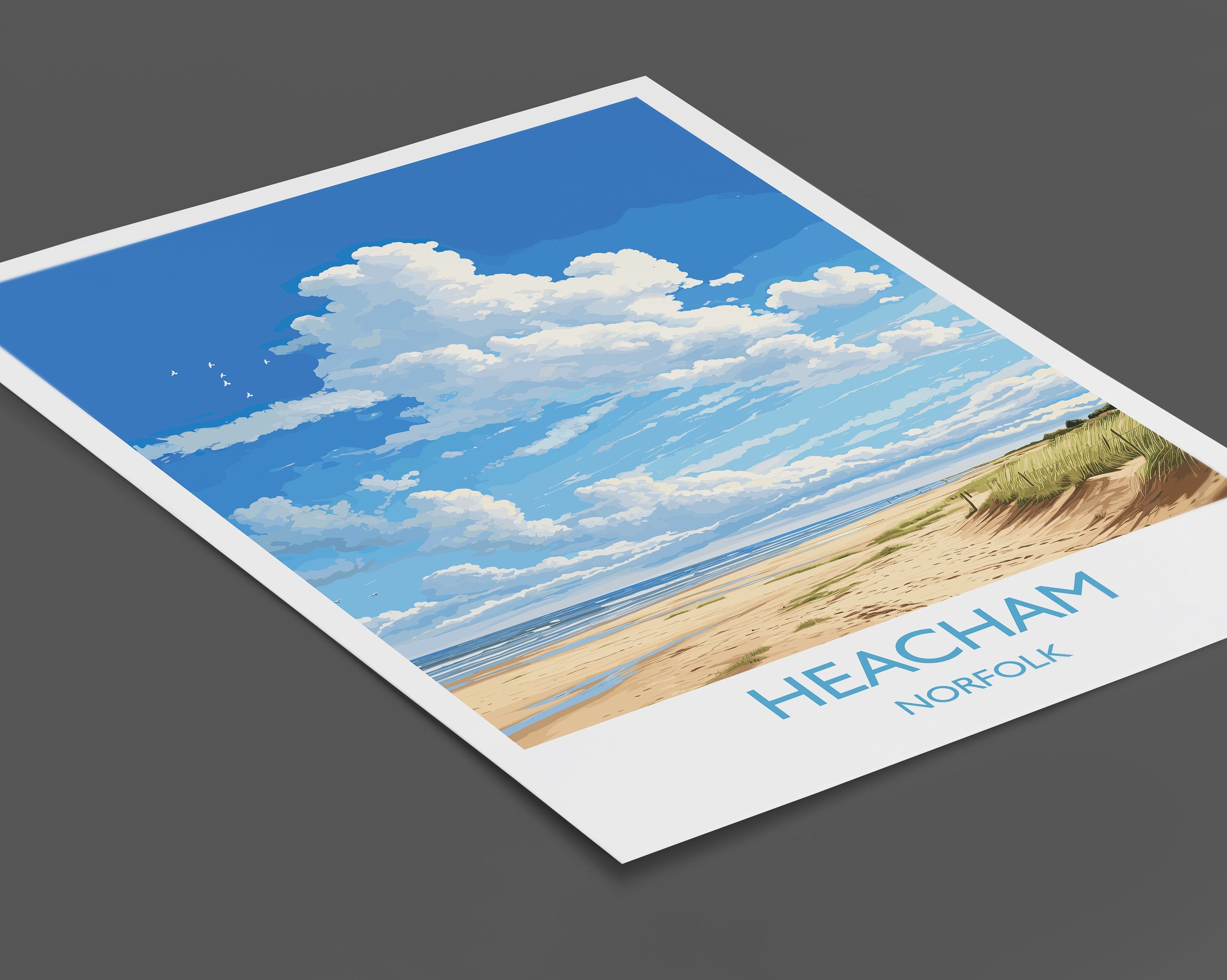 Heacham Beach Travel Print, Travel Poster of Heacham, Norfolk Gift, England, Norfolk Art, Heacham Beach Gift, Wall Art Print NQ Media Designs