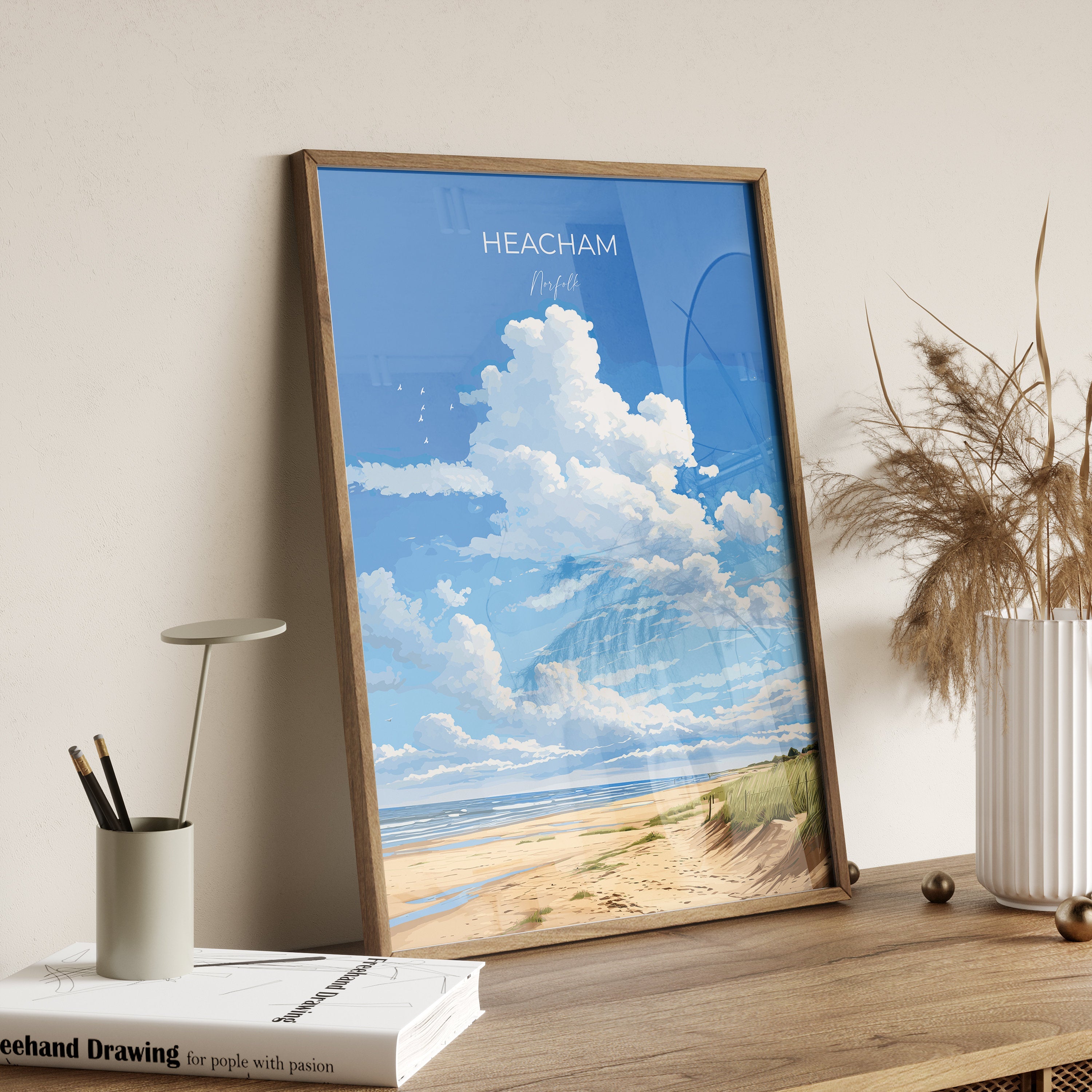 Heacham Beach Poster, Travel Print of Heacham, Norfolk Gift, England, Norfolk Art, Heacham Beach Gift, Wall Art Print NQ Media Designs