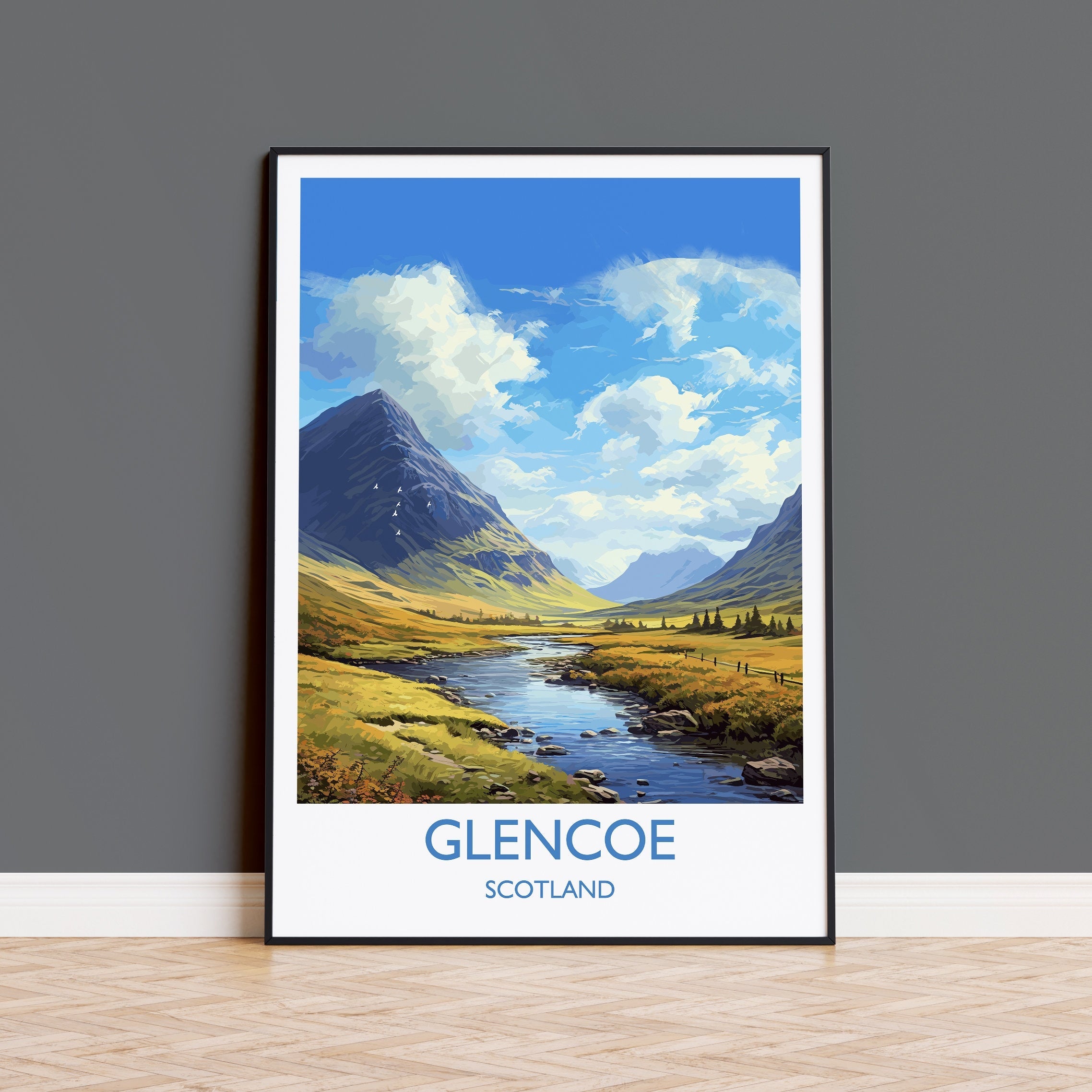 Glencoe Travel Print, Travel Poster of Glencoe, Highlands Gift, Scotland, Highlands Art, Glencoe Gift, Wall Art Print NQ Media Designs