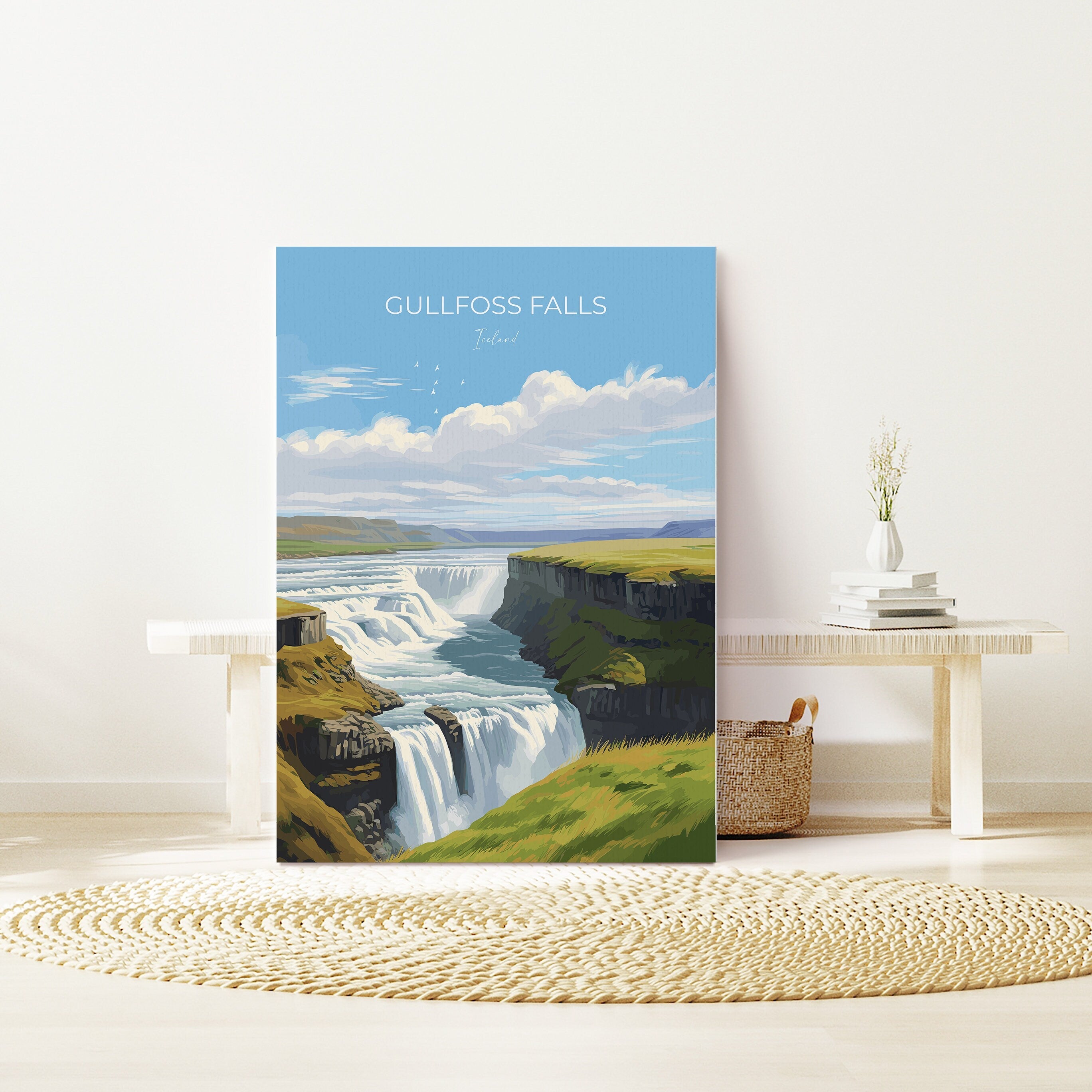 Gullfoss Falls Travel Print, Travel Poster of Gullfoss Falls, Iceland Gift, Iceland Art, Gullfoss Falls Gift, Wall Art Print NQ Media Designs