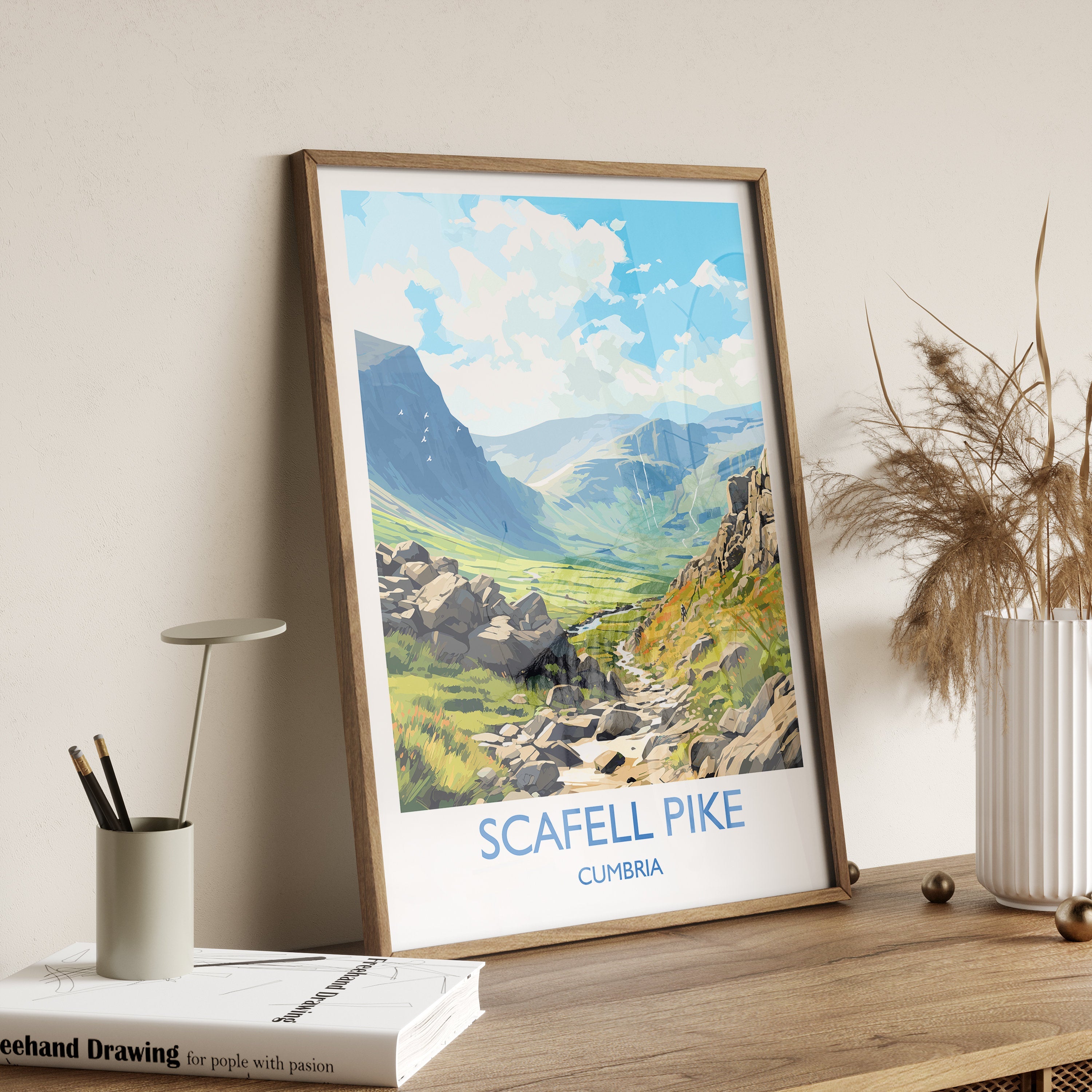 Scafell Pike Travel Print, Scafell Pike Travel Poster, England, Cumbria Art, Scafell Pike Gift, Lake District, Wall Art Print NQ Media Designs