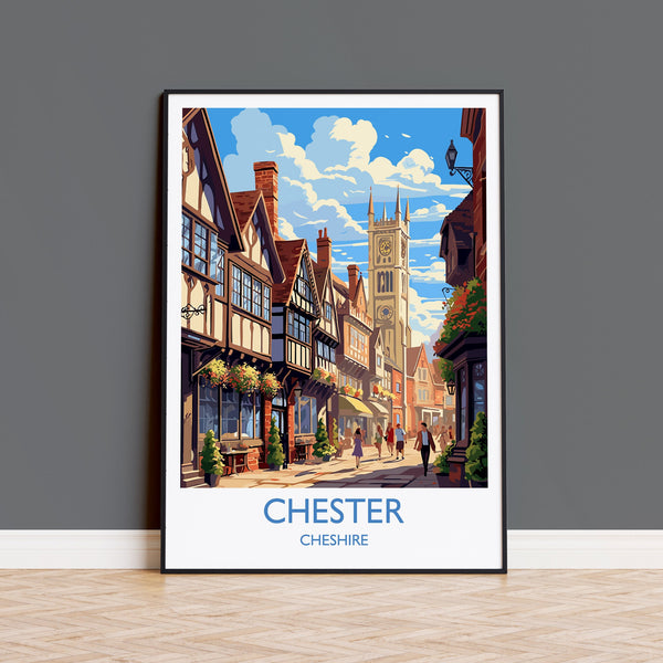 Chester Travel Print, Chester Travel Poster, England, Cheshire Art, Chester Gift, Wall Art Print