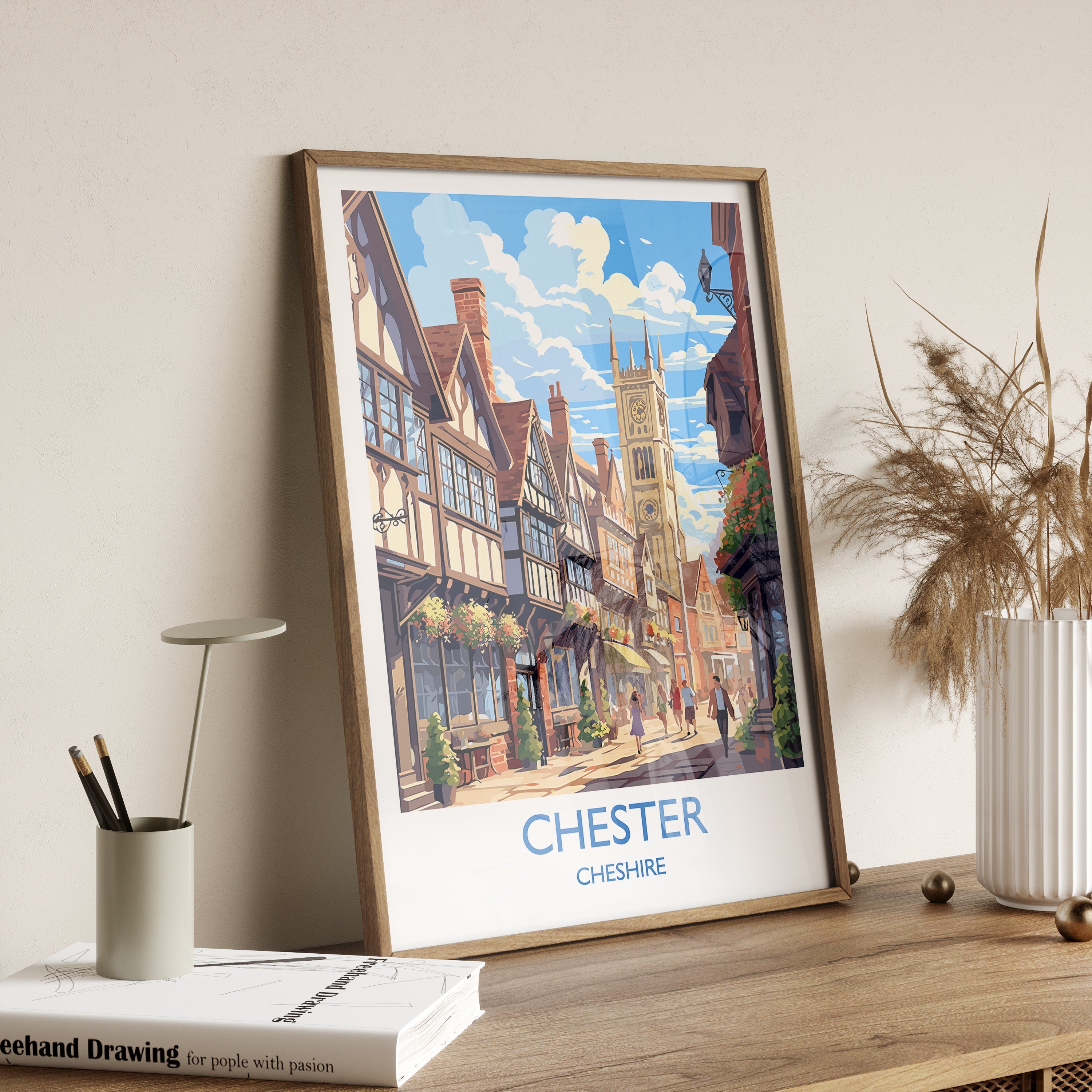 Chester Travel Print, Chester Travel Poster, England, Cheshire Art, Chester Gift, Wall Art Print NQ Media Designs