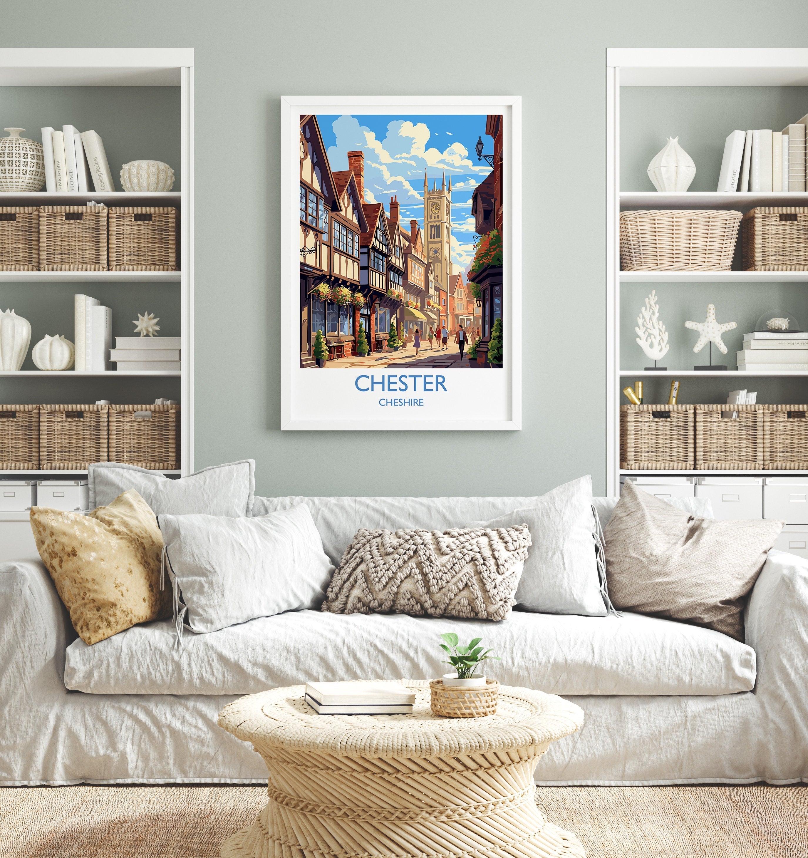 Chester Travel Print, Chester Travel Poster, England, Cheshire Art, Chester Gift, Wall Art Print NQ Media Designs