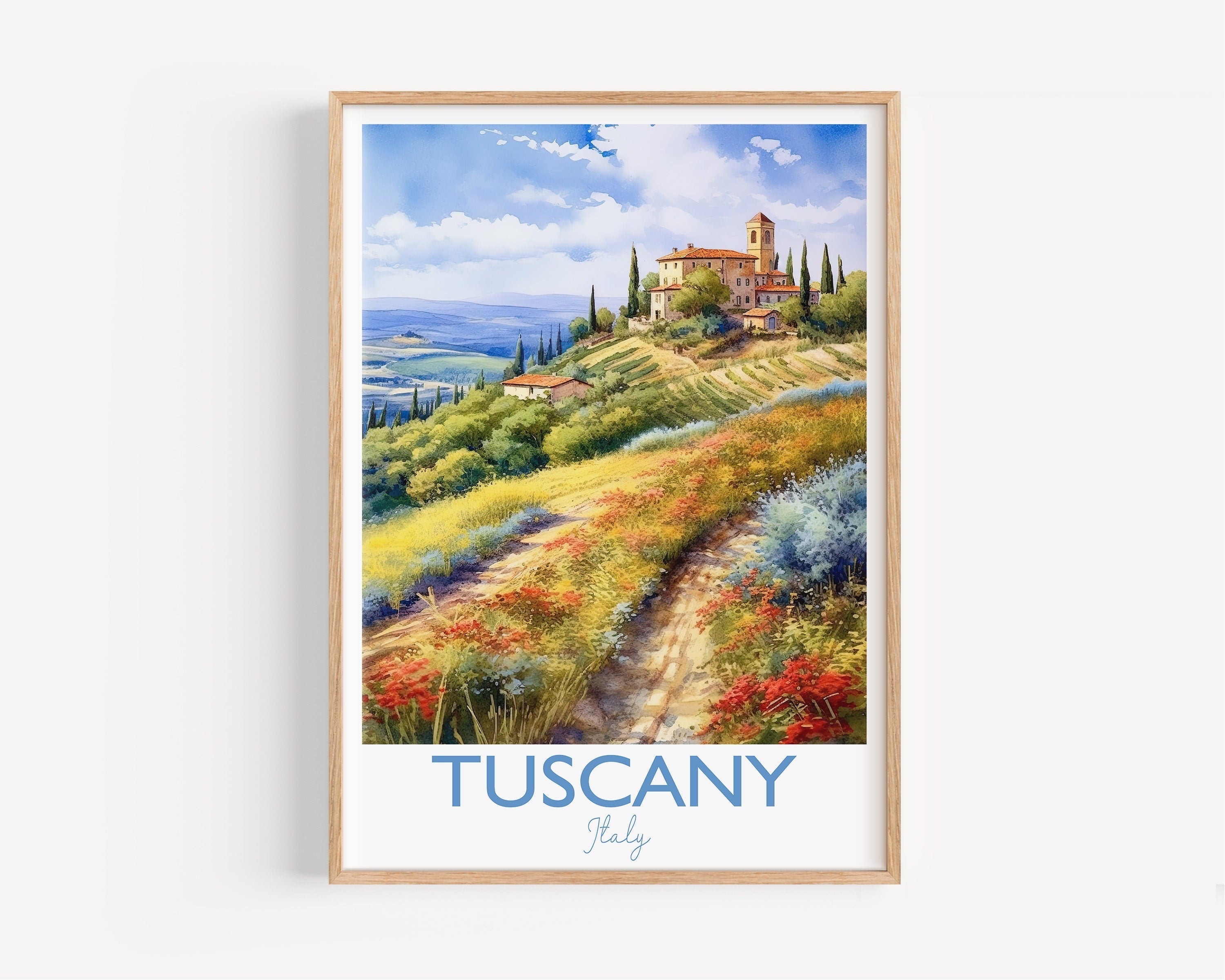 Tuscany Watercolour Print, Travel Poster of Tuscany, Italy, Tuscany Gift, Travel Watercolour Gift NQ Media Designs