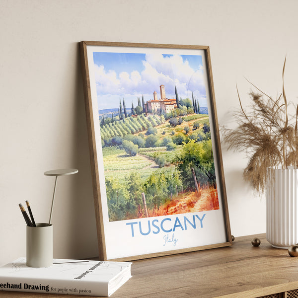Tuscany Travel Print, Travel Poster of Tuscany, Italy, Tuscany Gift, Travel Watercolour Gift