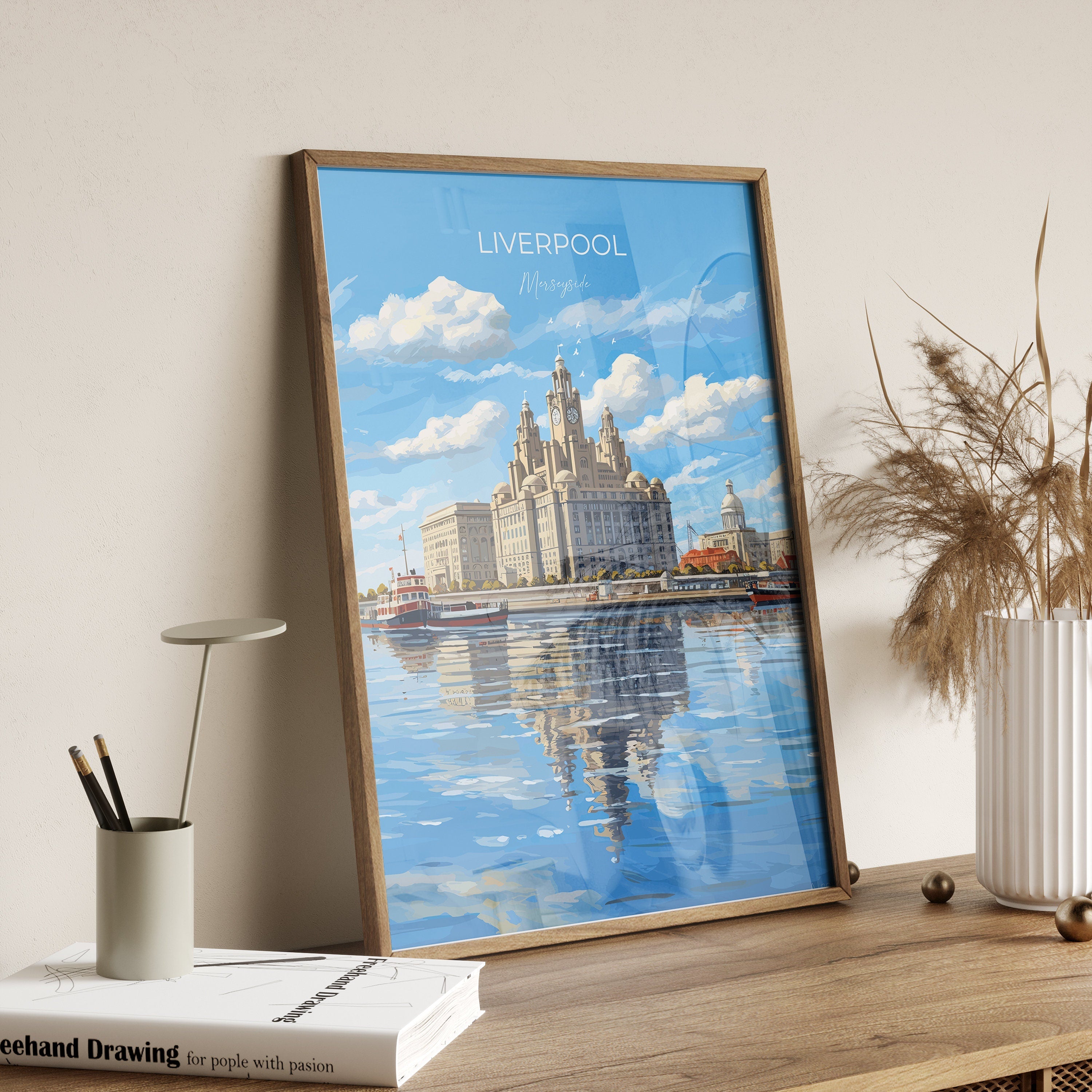 Liverpool Travel Print, Travel Poster of Liverpool, Merseyside, England, North West Coast Art, Liverpool Gift, Wall Art Print NQ Media Designs