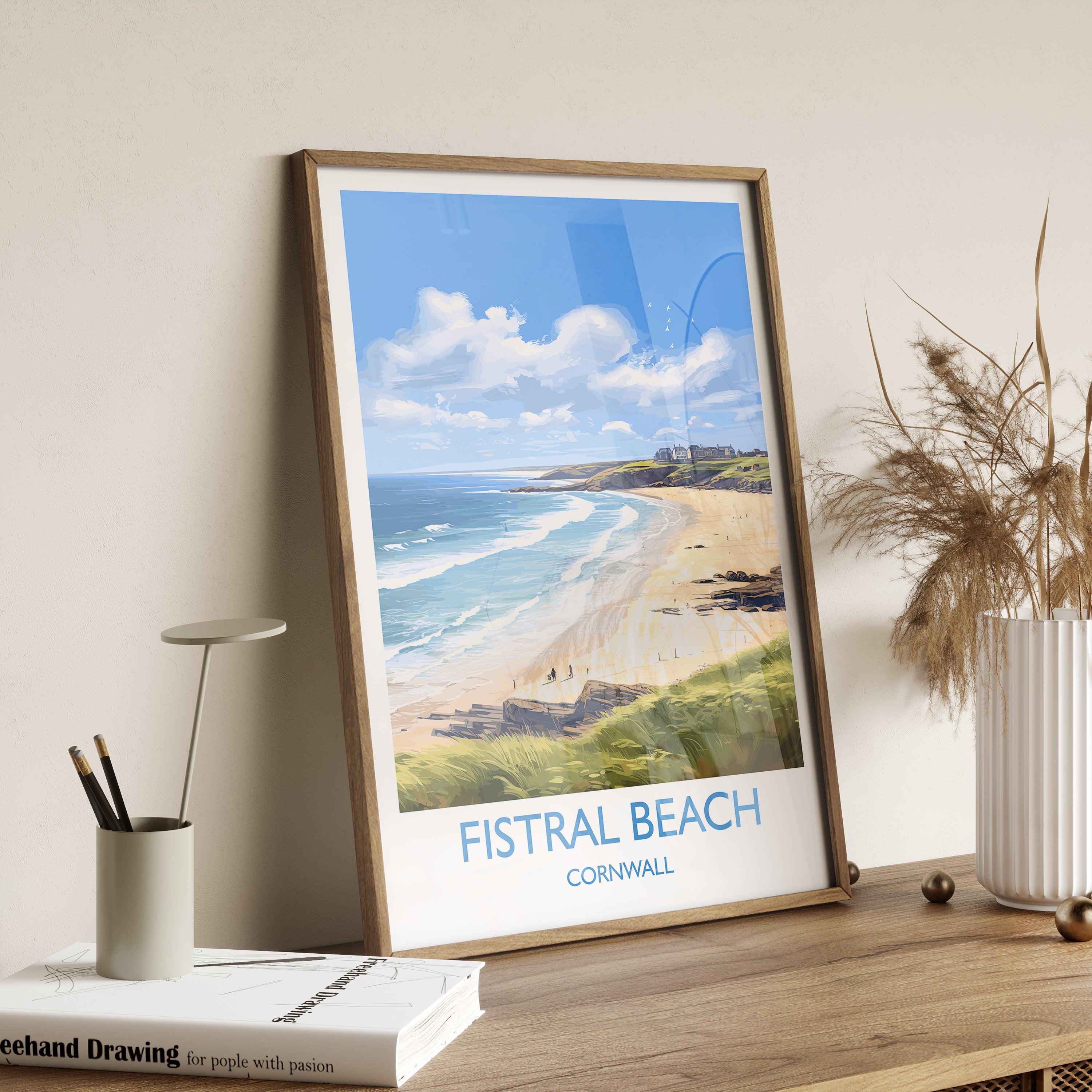 Fistral Beach Travel Poster, Travel Print of Cornwall, England, Cornwall Art, Fistral Beach Gift, Wall Art Print NQ Media Designs