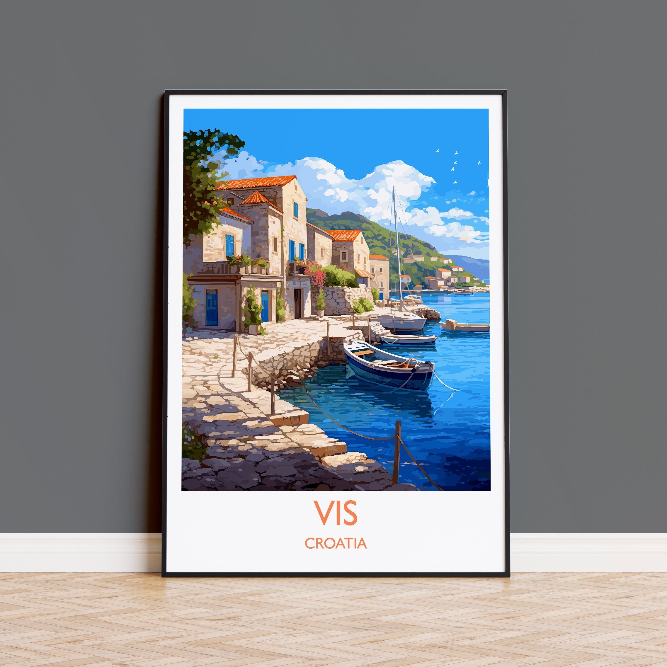 Vis Travel Print, Travel Poster of Vis, Croatia, Vis Art, Croatia Gift, Croatia Wall Art Print NQ Media Designs