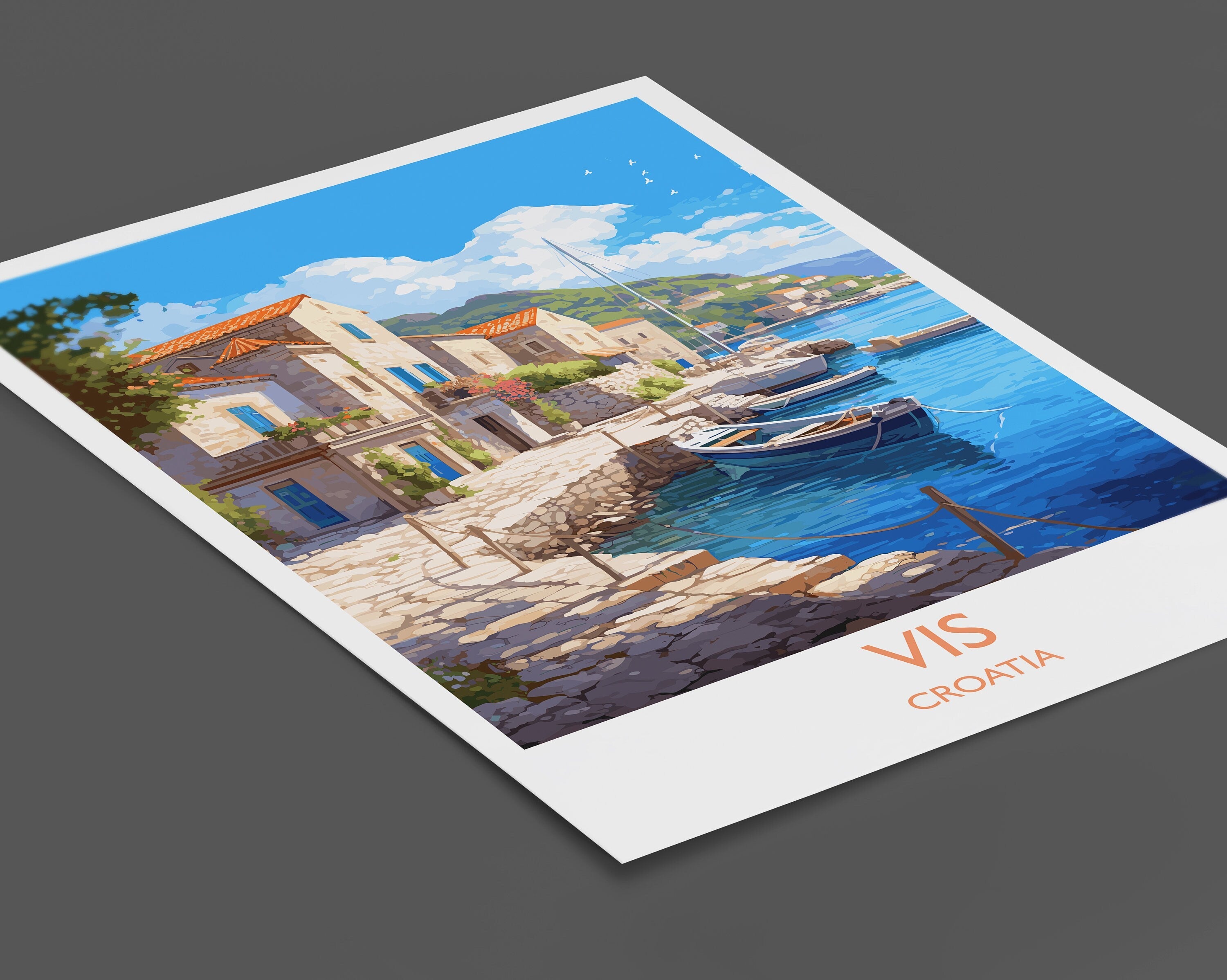 Vis Travel Print, Travel Poster of Vis, Croatia, Vis Art, Croatia Gift, Croatia Wall Art Print NQ Media Designs