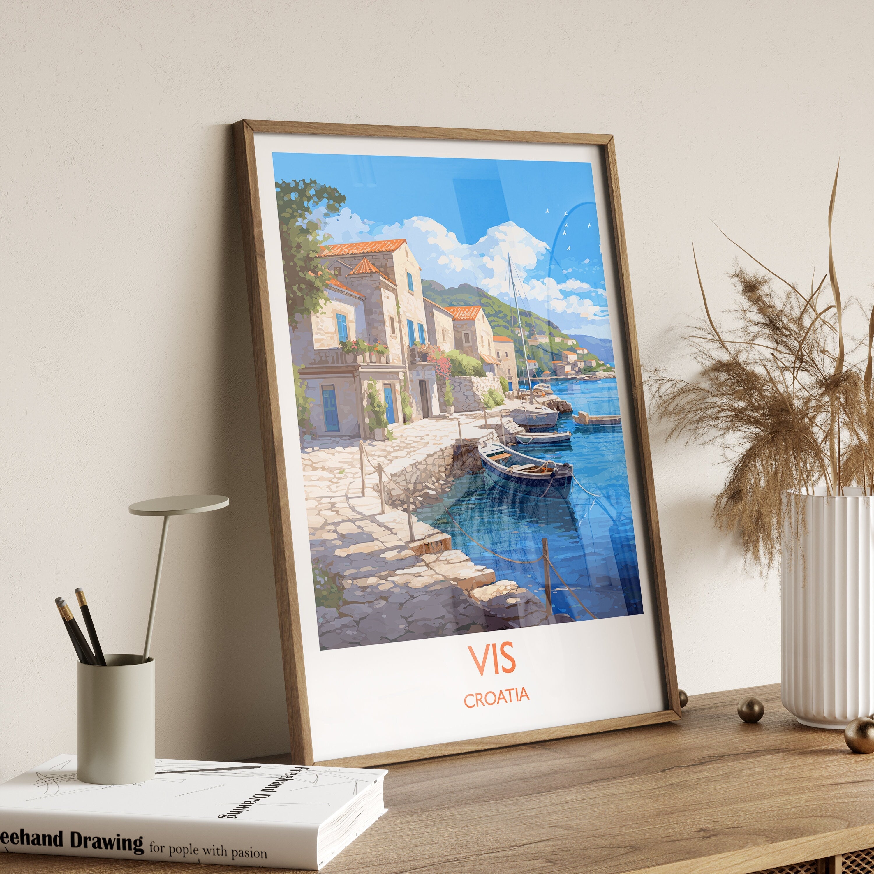 Vis Travel Print, Travel Poster of Vis, Croatia, Vis Art, Croatia Gift, Croatia Wall Art Print NQ Media Designs