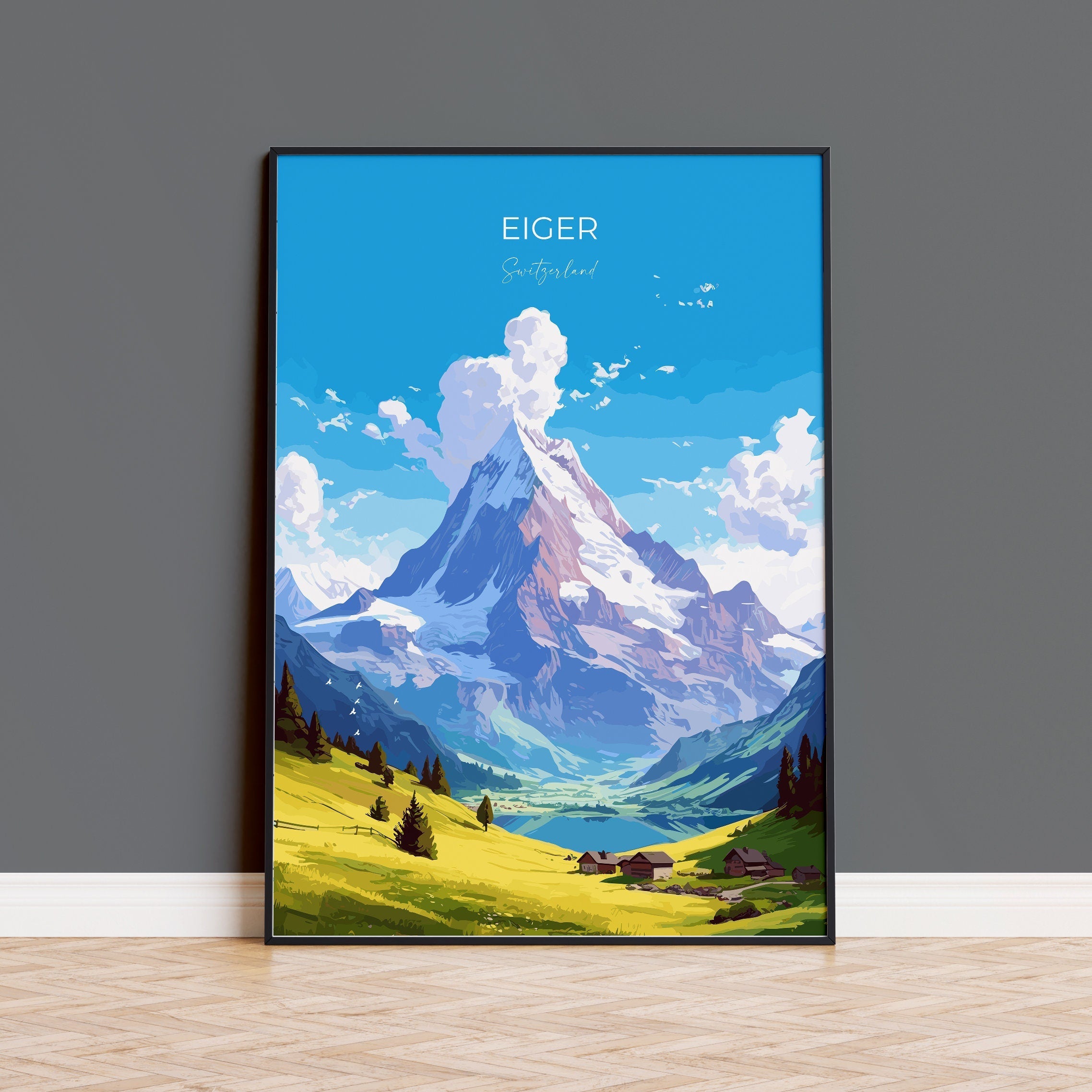 Eiger Travel Print, Travel Poster of Eiger, Switzerland, Eiger Art, Eiger Gift, Switzerland Wall Art Print NQ Media Designs