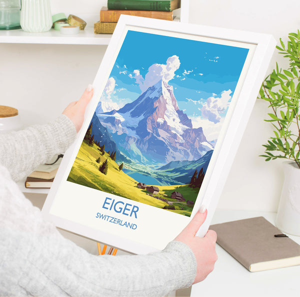 Eiger Travel Print, Travel Poster of Eiger, Switzerland, Eiger Art, Eiger Gift, Switzerland Wall Art Print