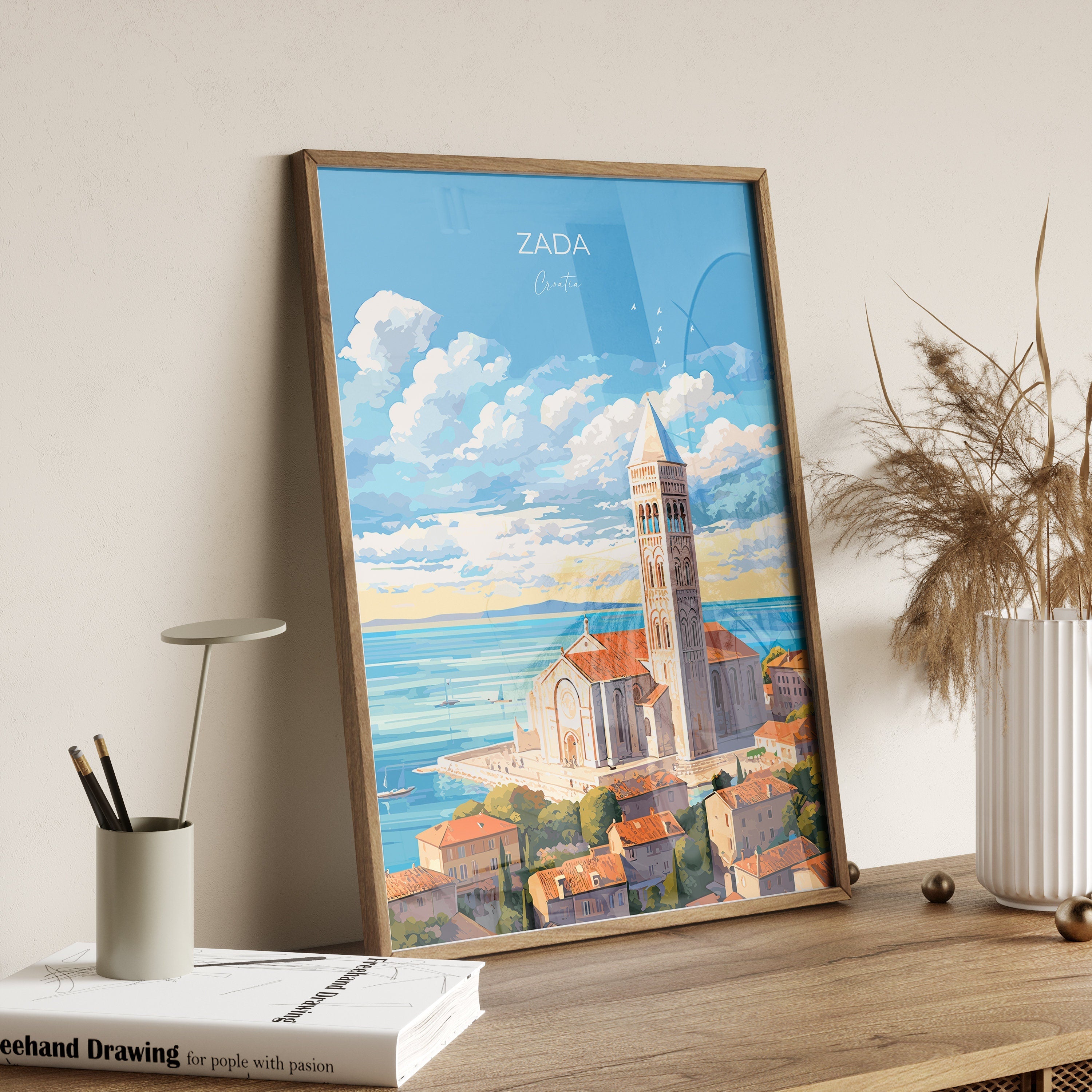 Zada Travel Print, Travel Poster of Zada, Croatia, Zada Art, Croatia Gift, Zada Gift, Croatia Wall Art Print NQ Media Designs