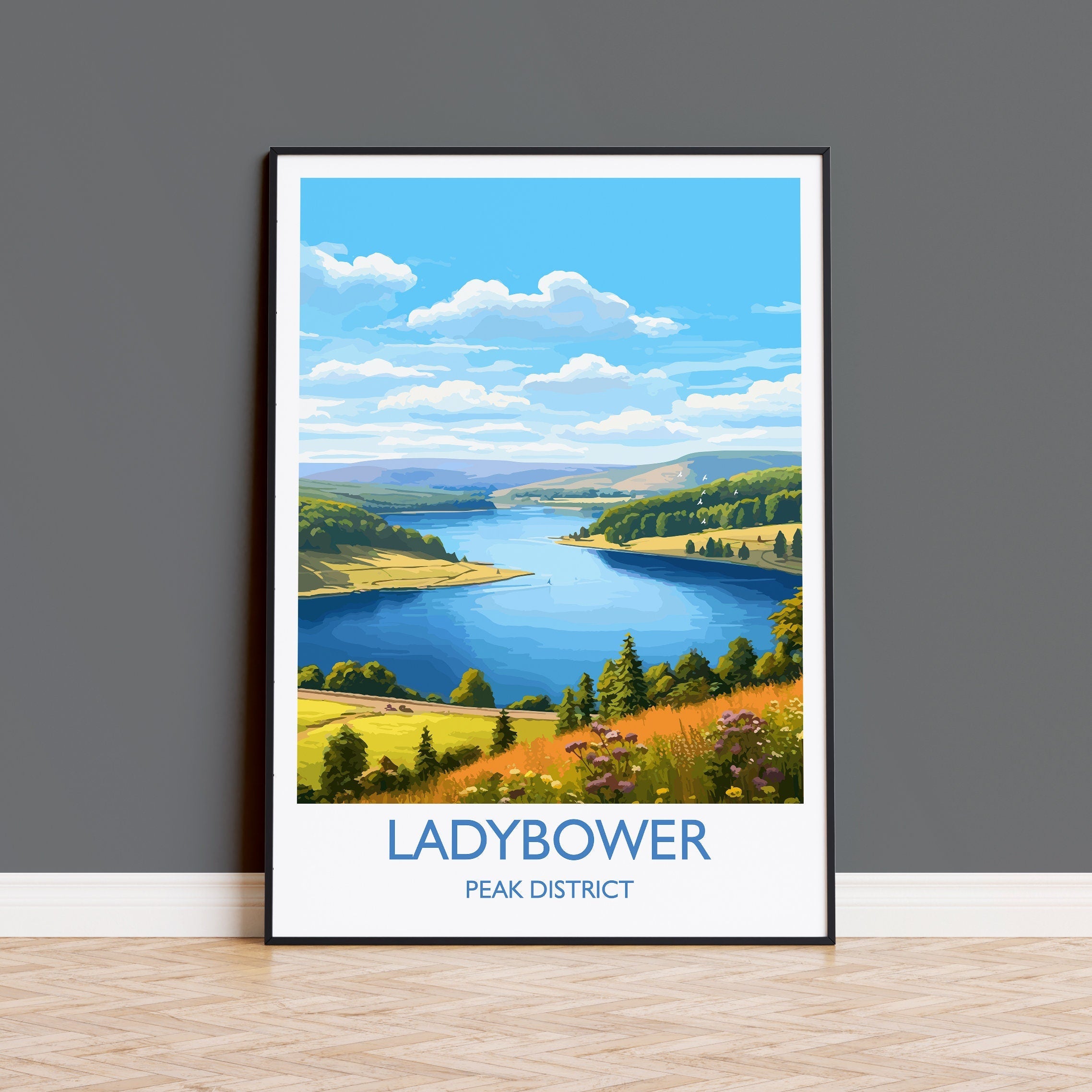 Ladybower Travel Print, Travel Poster of Ladybower, Ladybower Reservoir, Ladybower Art, Peak District Gift, Peak District Wall Art Print NQ Media Designs