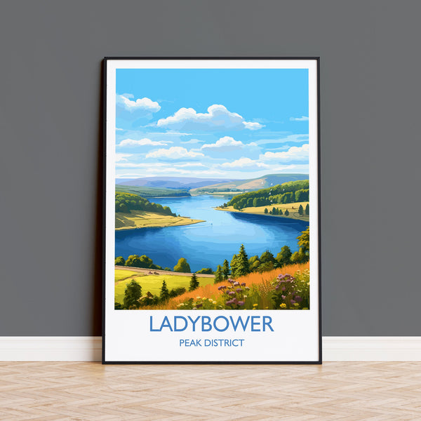 Ladybower Travel Print, Travel Poster of Ladybower, Ladybower Reservoir, Ladybower Art, Peak District Gift, Peak District Wall Art Print